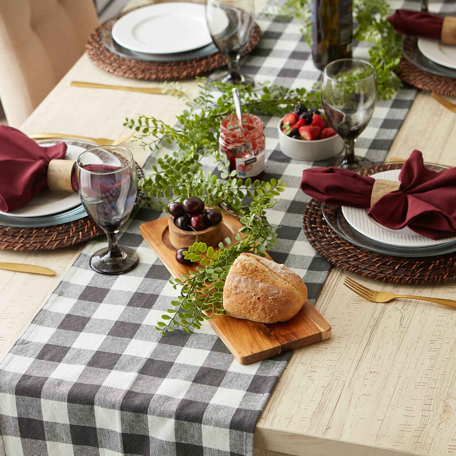 DII® 72" Heavyweight Check Fringed Table Runner