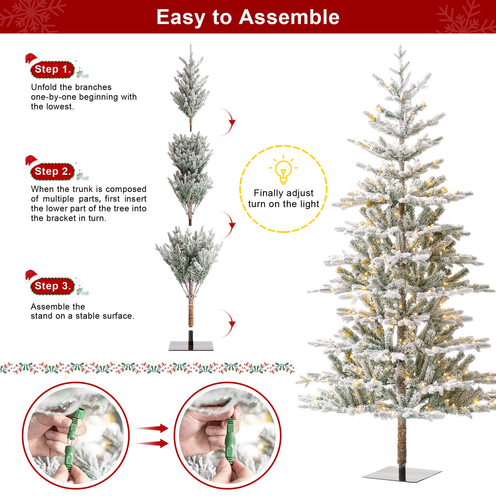8ft. Pre-Lit Deluxe Flocked Slim Fir Artificial Christmas Tree, Warm White LED Lights