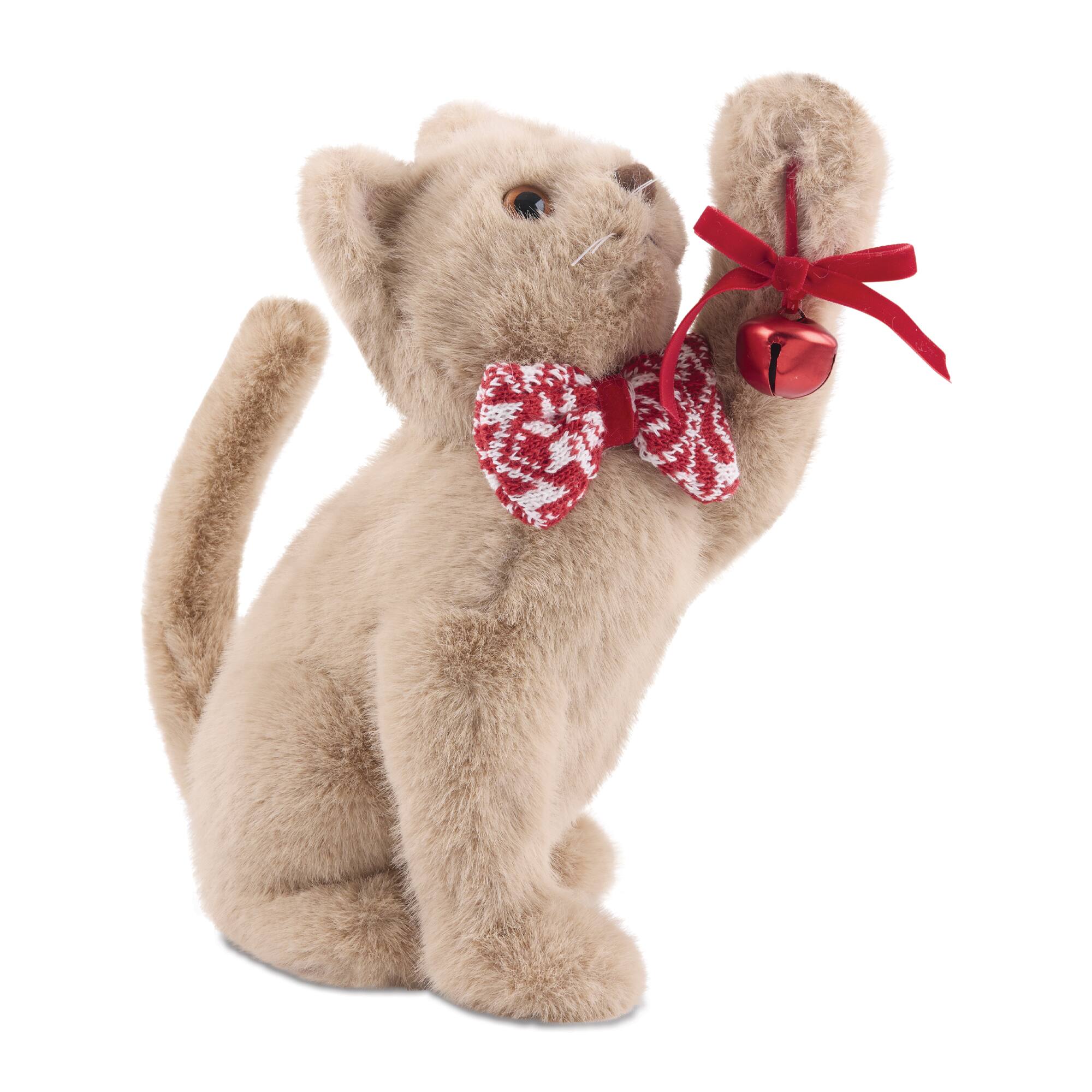 Melrose 11" Christmas Cat with Knit Bow Plush Figurine