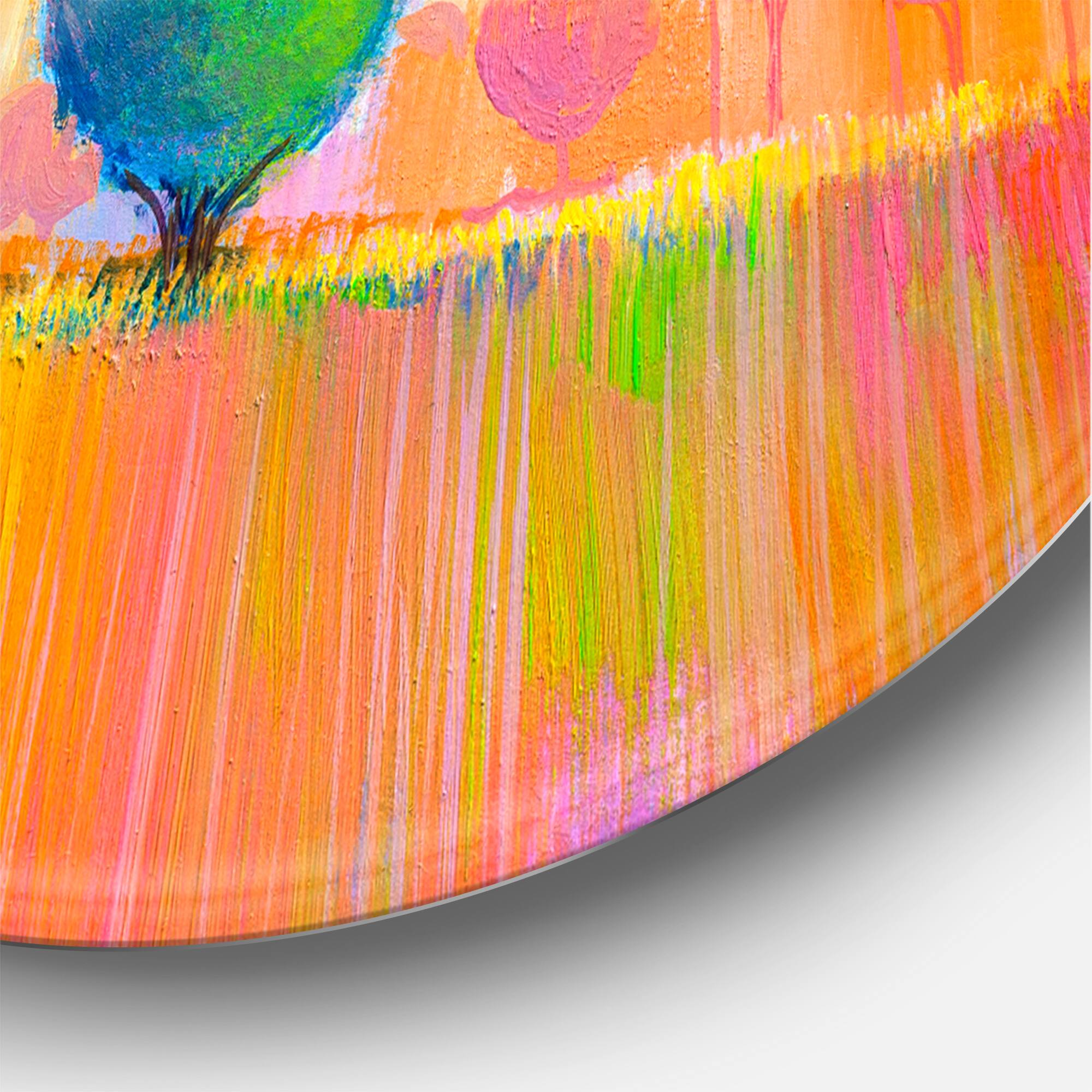 Designart - Colourful Ornamental Trees VII - Modern Metal Circle Wall Art