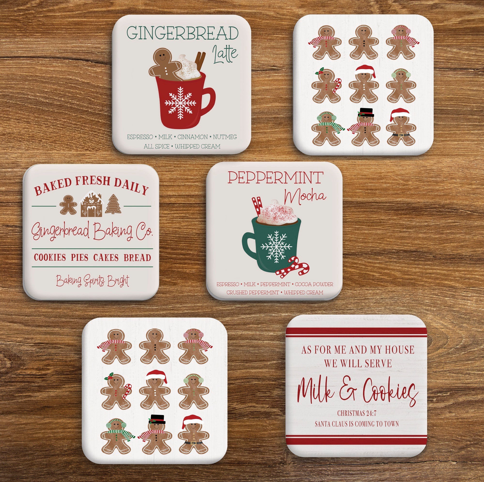 Courtside Market® 4" x 4" Gingerbread Collection Square Ceramic Coasters Set