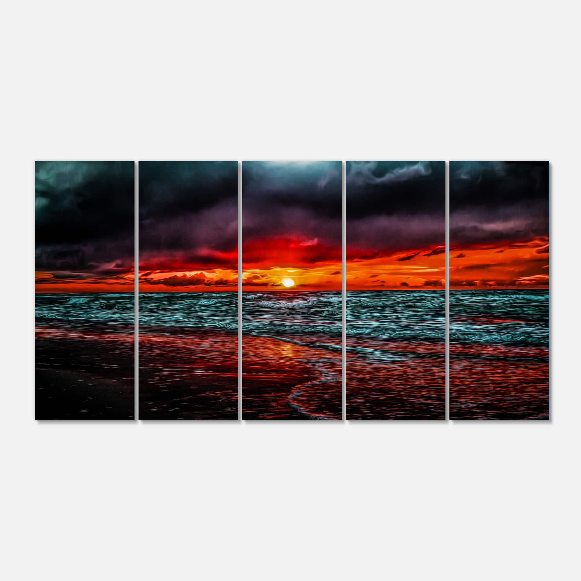 Designart - Red Sunset over Blue Waters - Seascape Canvas Art Print