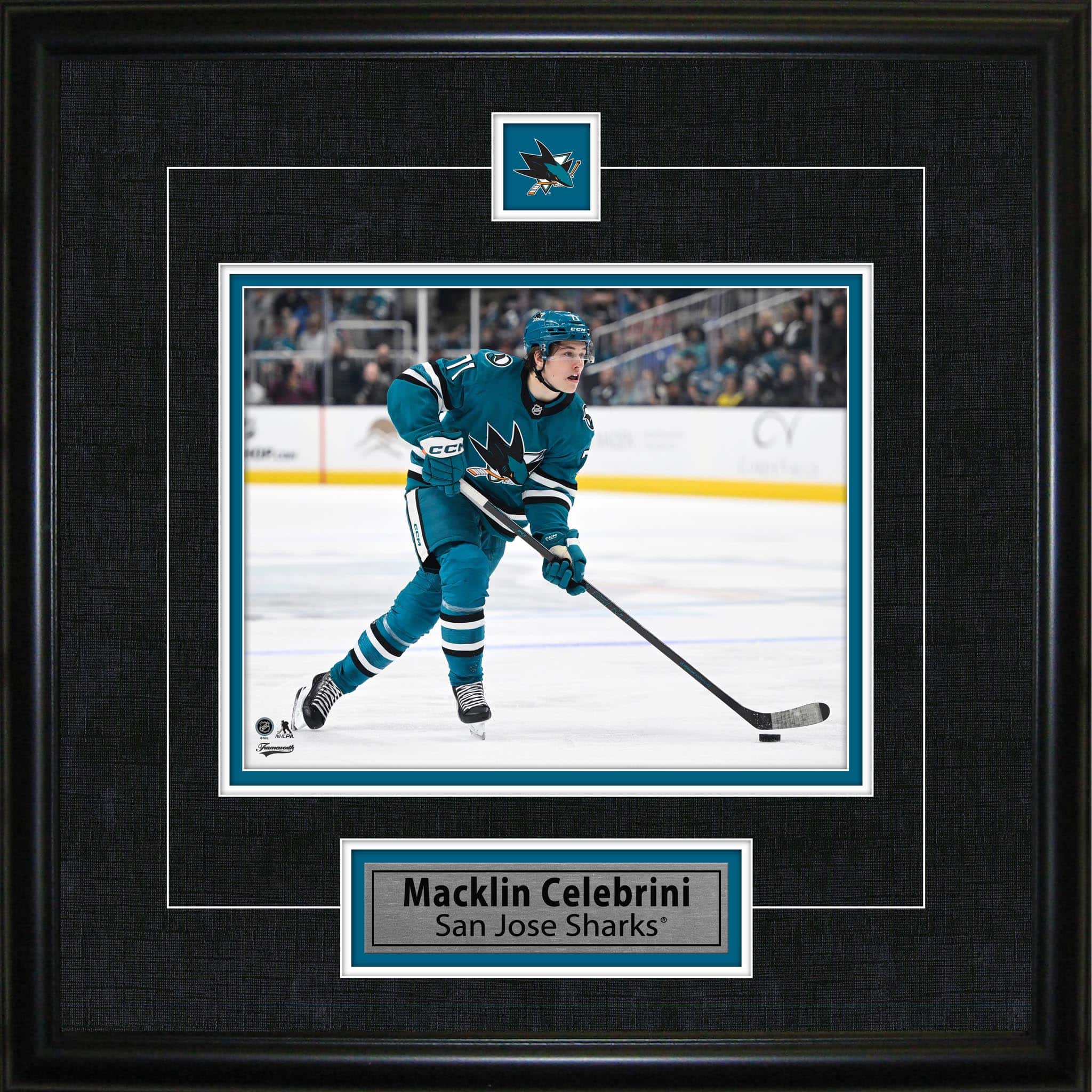 Macklin Celebrini Framed Pin & Plate San Jose Sharks 18" x 18"