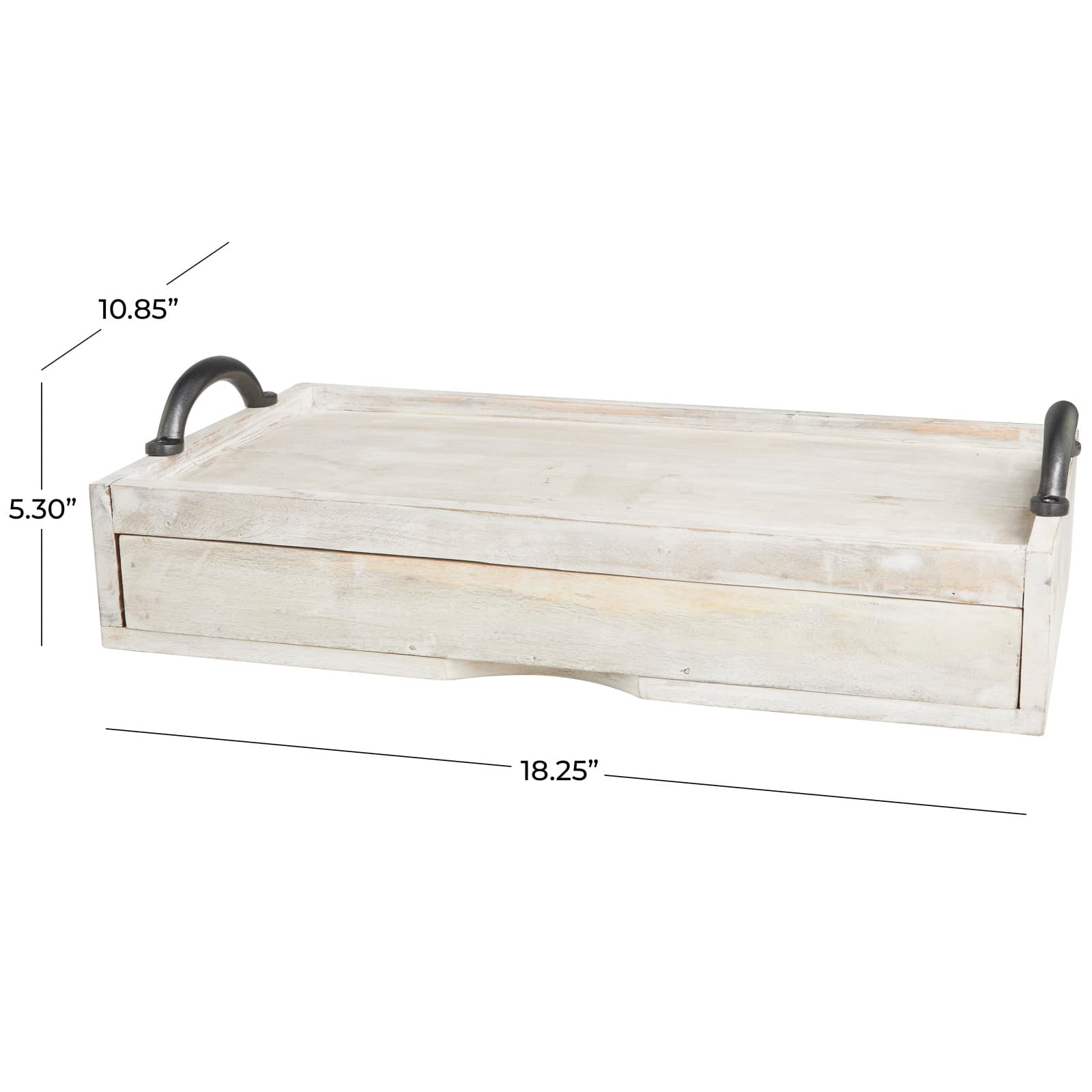 18.25" Wood Hidden Drawer Tray with Black Metal Handles