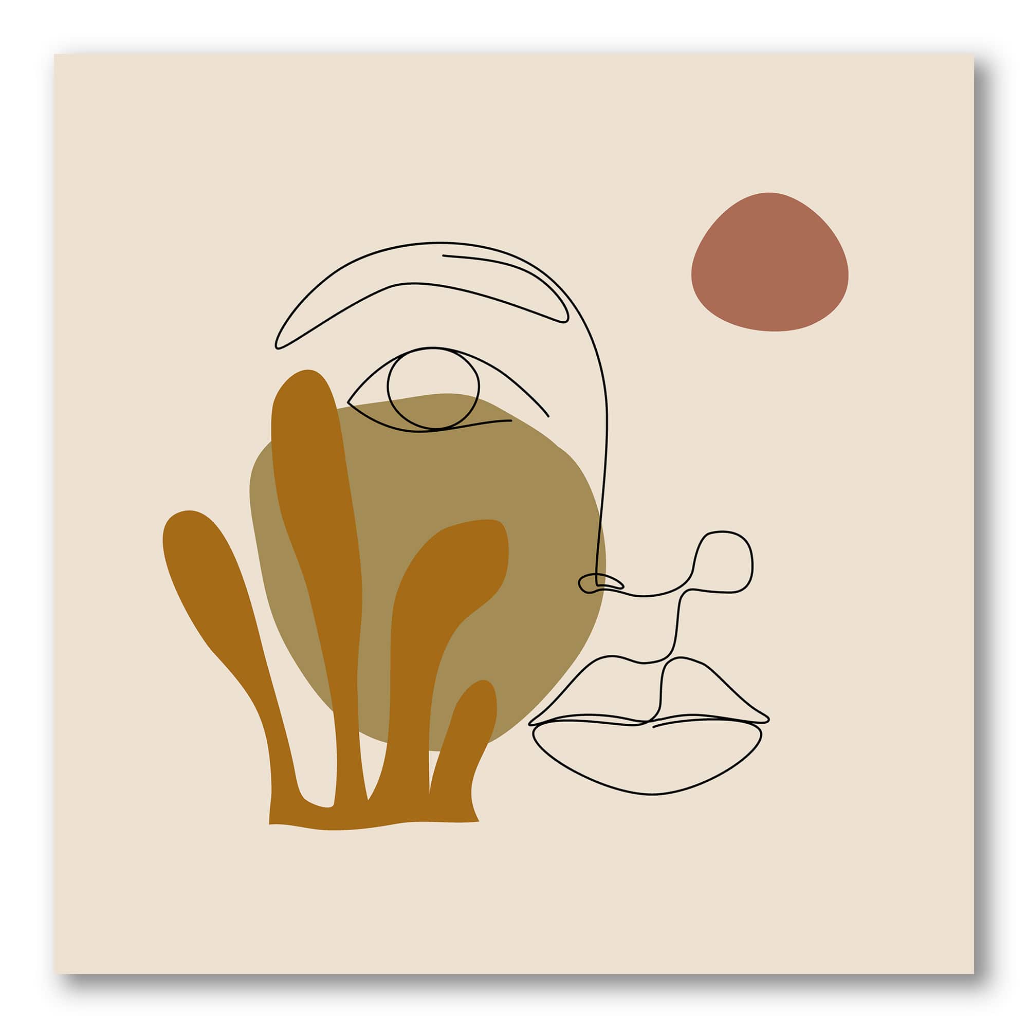 Designart - One Line Art Portrait of Woman In Terracotta Tones - Modern Canvas Wall Art Print