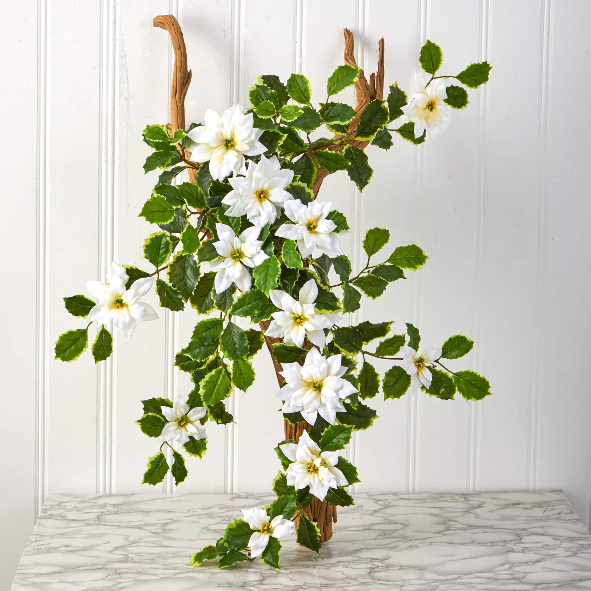 30” Real Touch Poinsettia and Variegated Holly Artificial Plant Set