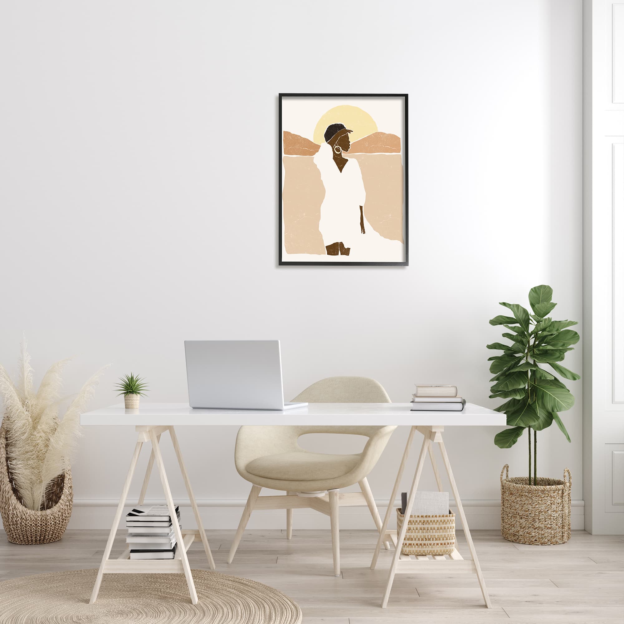 Stupell Industries Woman Gazing Across Canyon Desert Sunrise Landscape Framed Wall Art