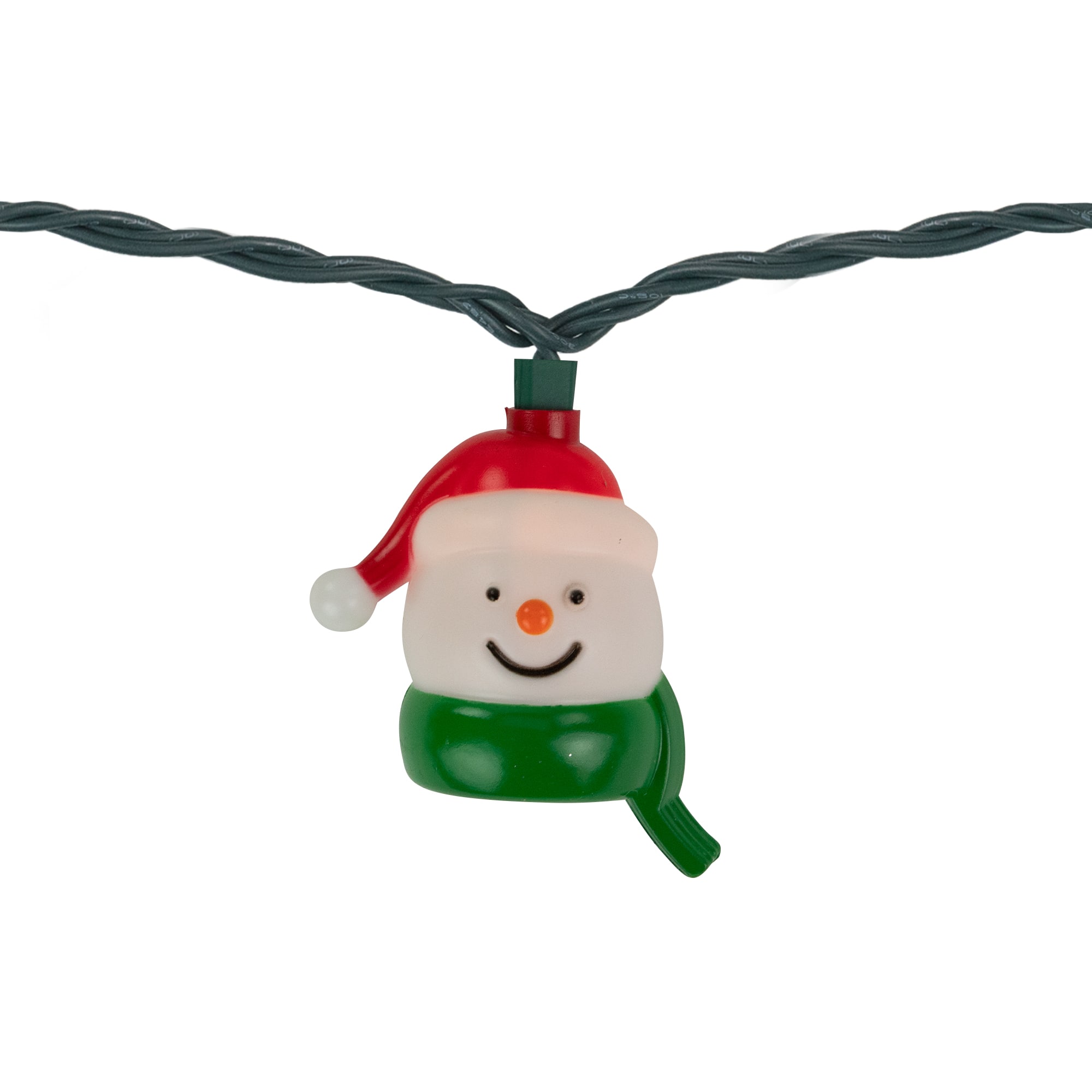 10 Count Snowman Heads with Scarves Christmas Light Set  7.5ft Green Wire