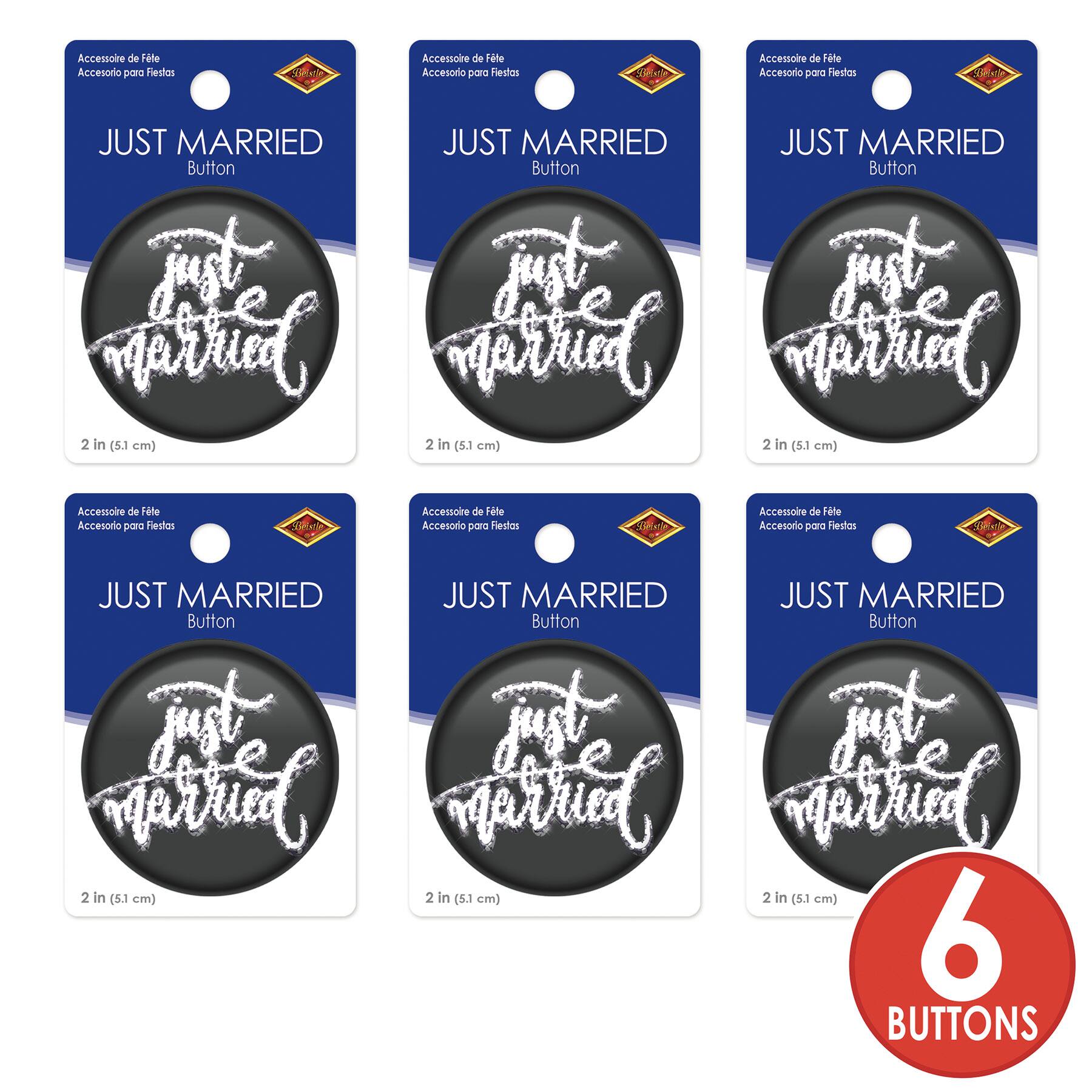 Beistle 2" Black & White Just Married Buttons, 6ct.