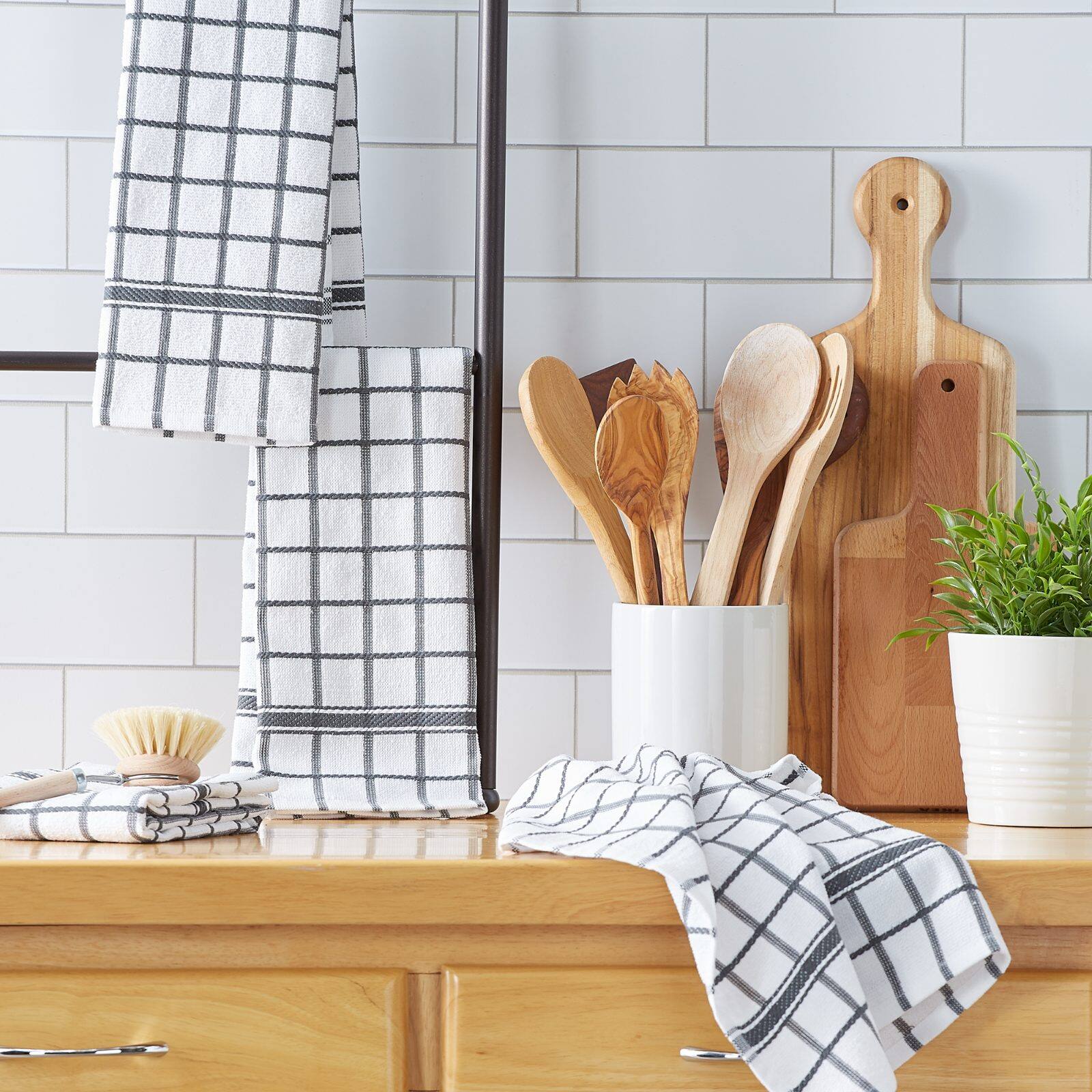 DII® Mineral Gray Windowpane Terry Dishtowels, 4ct.