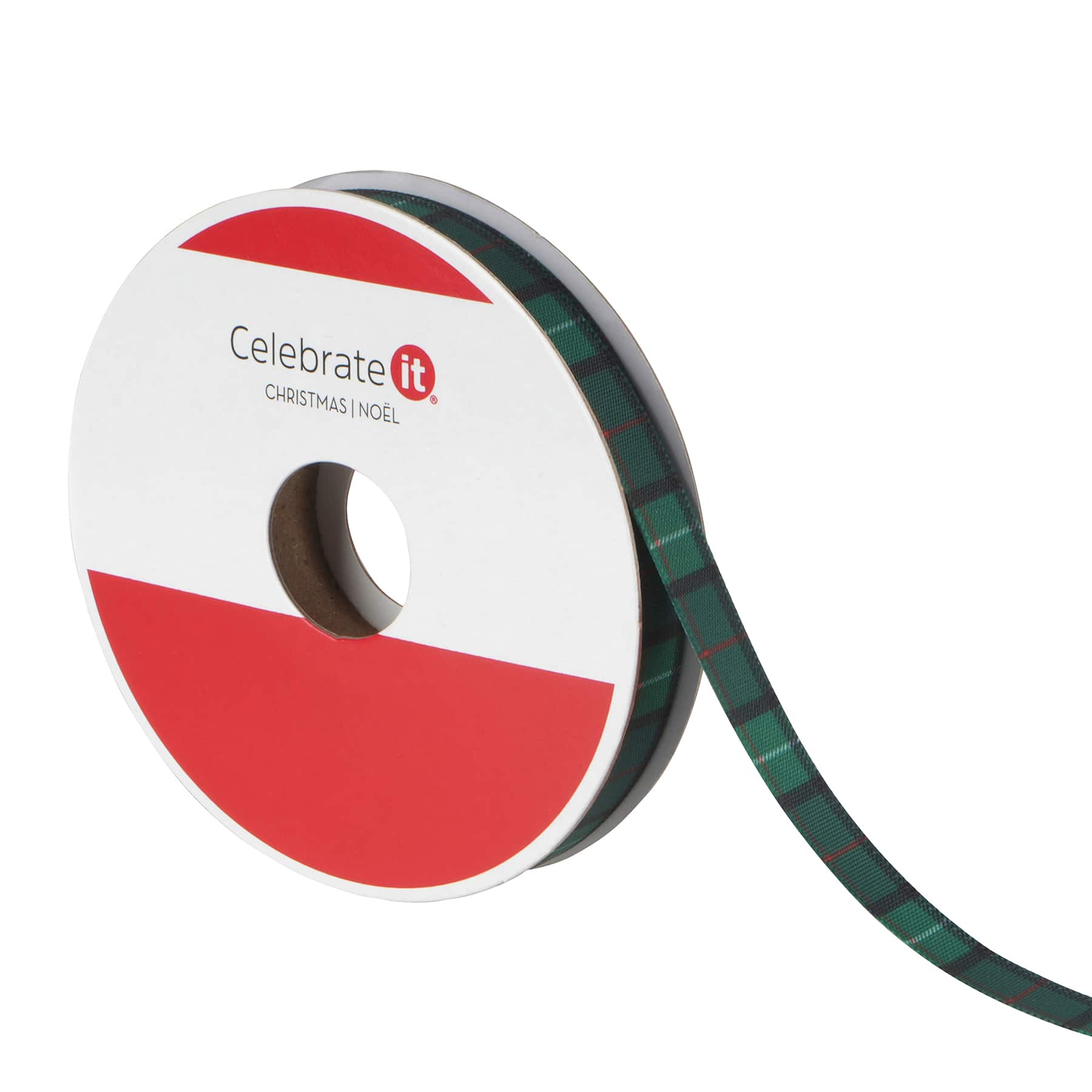 3/8" x 4yd. Dark Green Plaid Ribbon by Celebrate It®