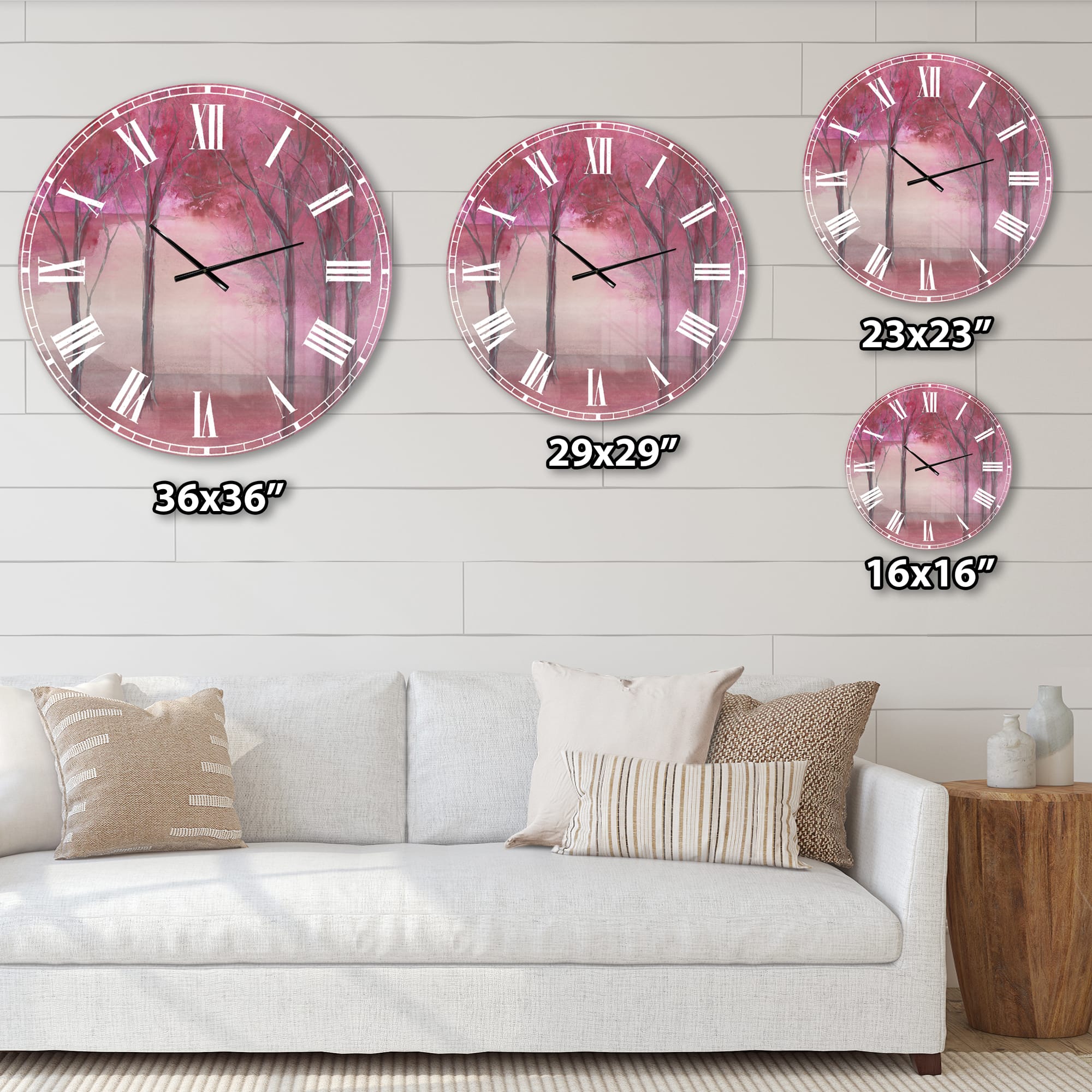 Designart 'Pink Forest Farmhouse Wall Clock