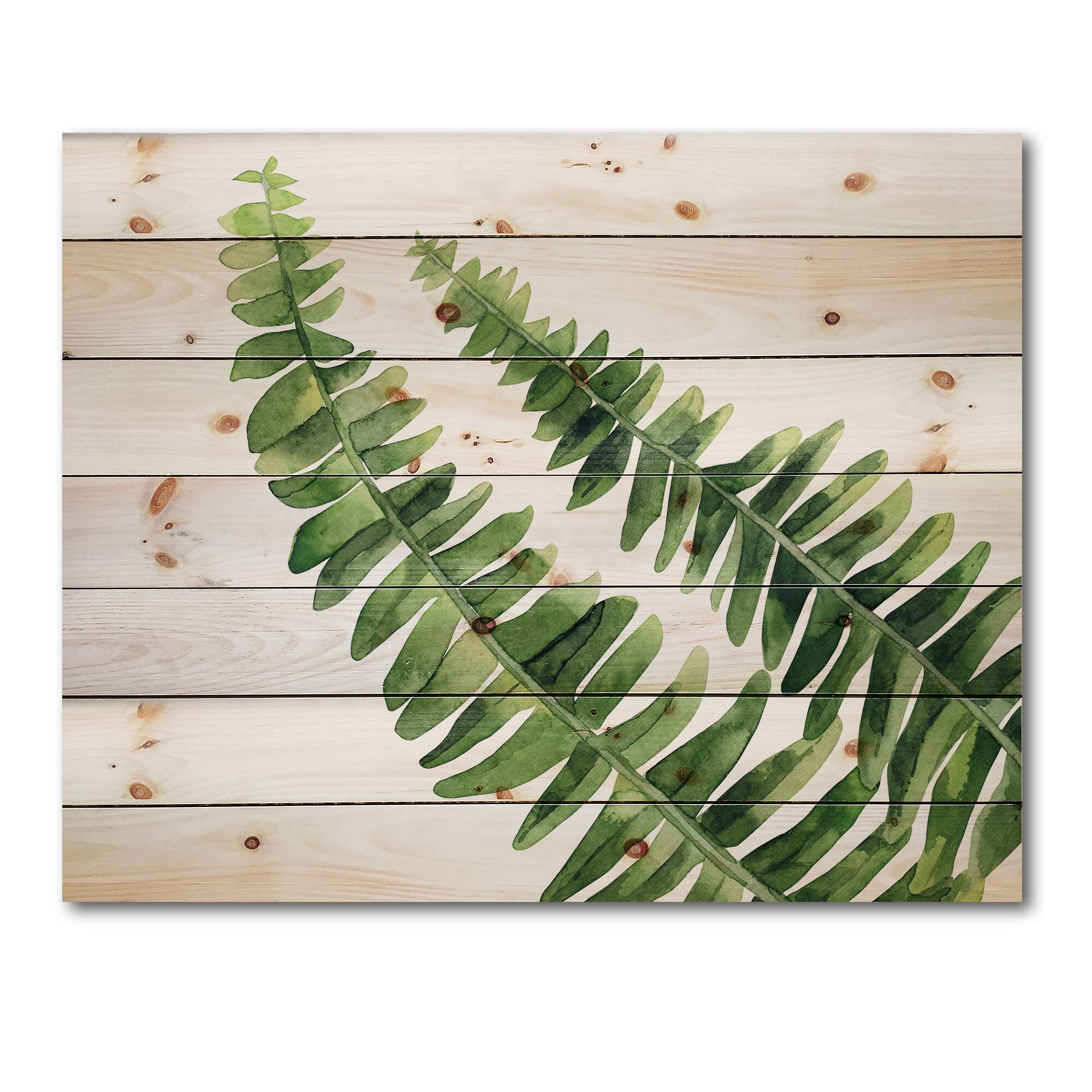 Designart - Fern Leaves Detail I - Farmhouse Print on Natural Pine Wood