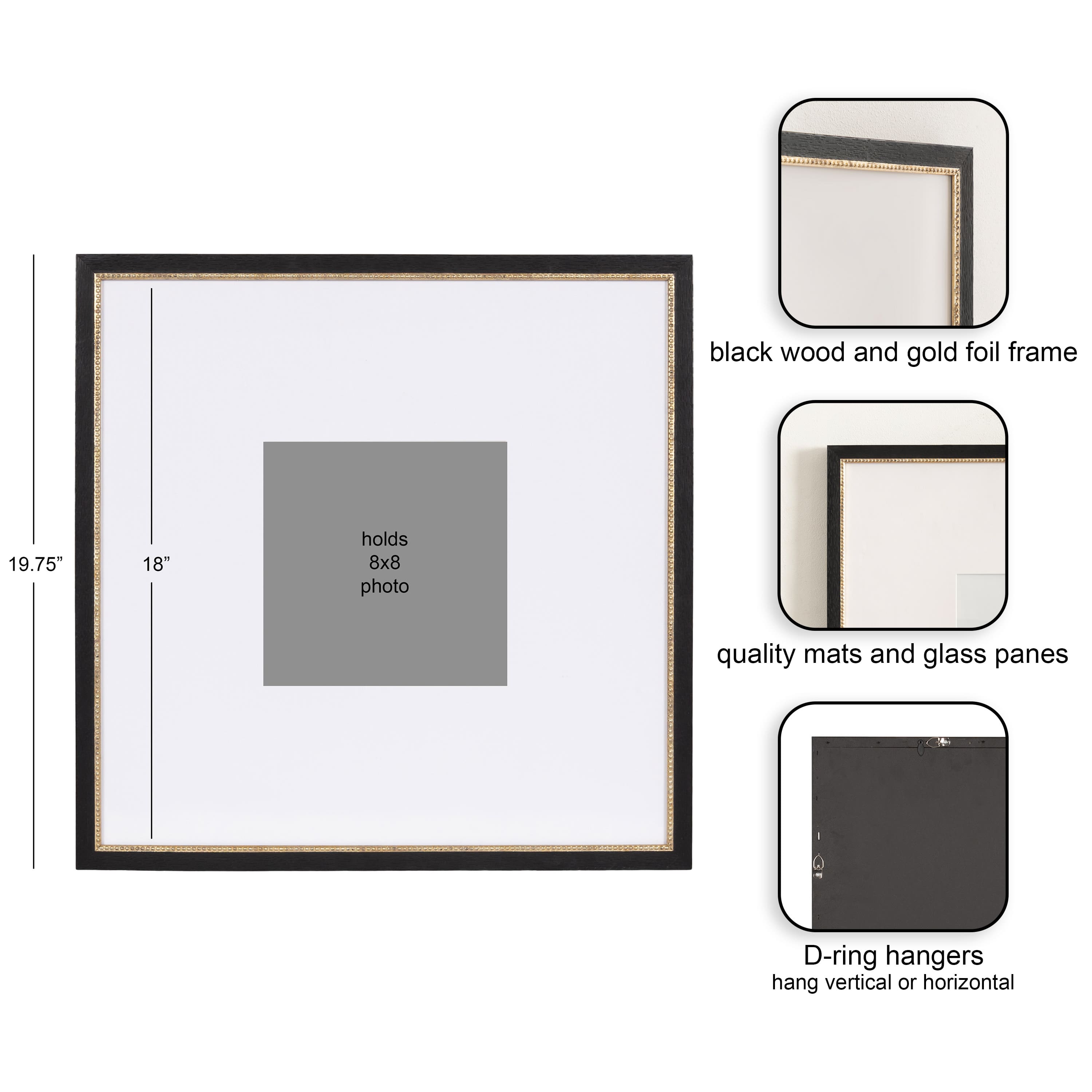 Kate and Laurel Black & Gold Wilbanks Picture Frames with Mat