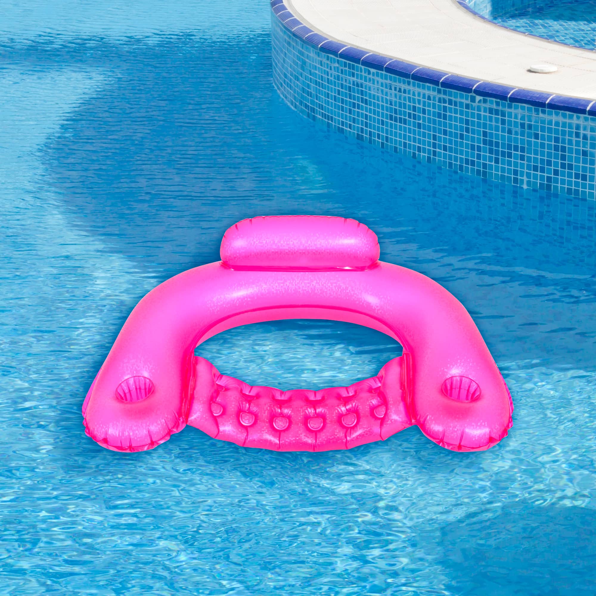 50" Pink Mosaic Water Lounger with Cup Holders & Backrest