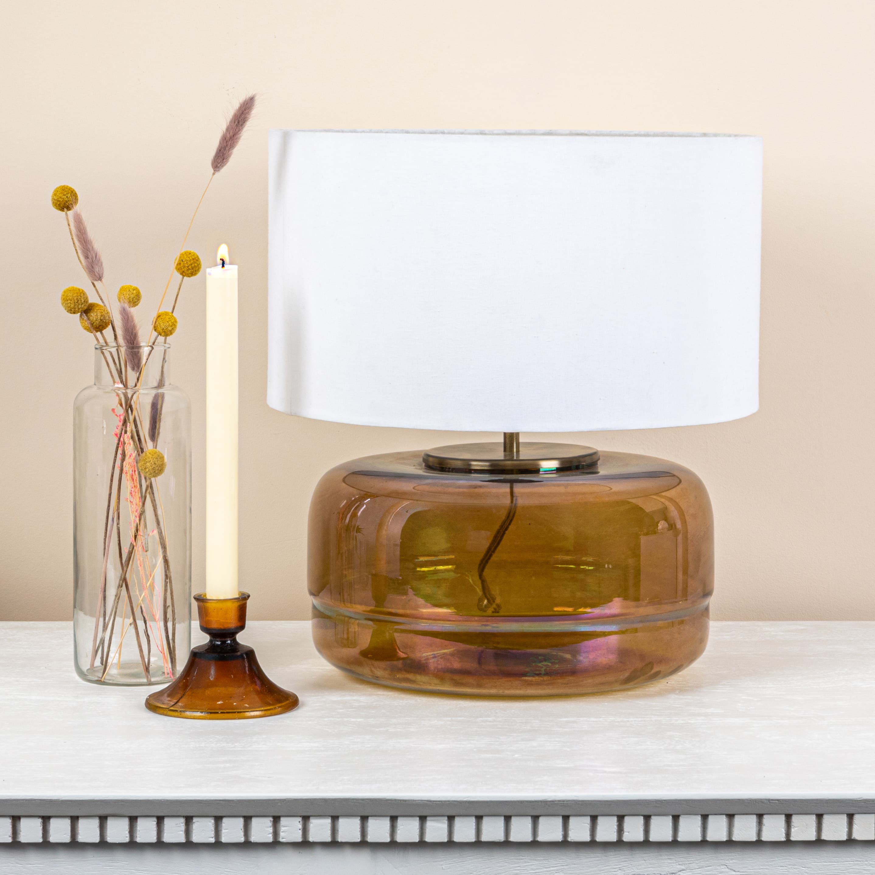 Hello Honey® 16" Amber Glass Table Lamp with White Cotton Shade