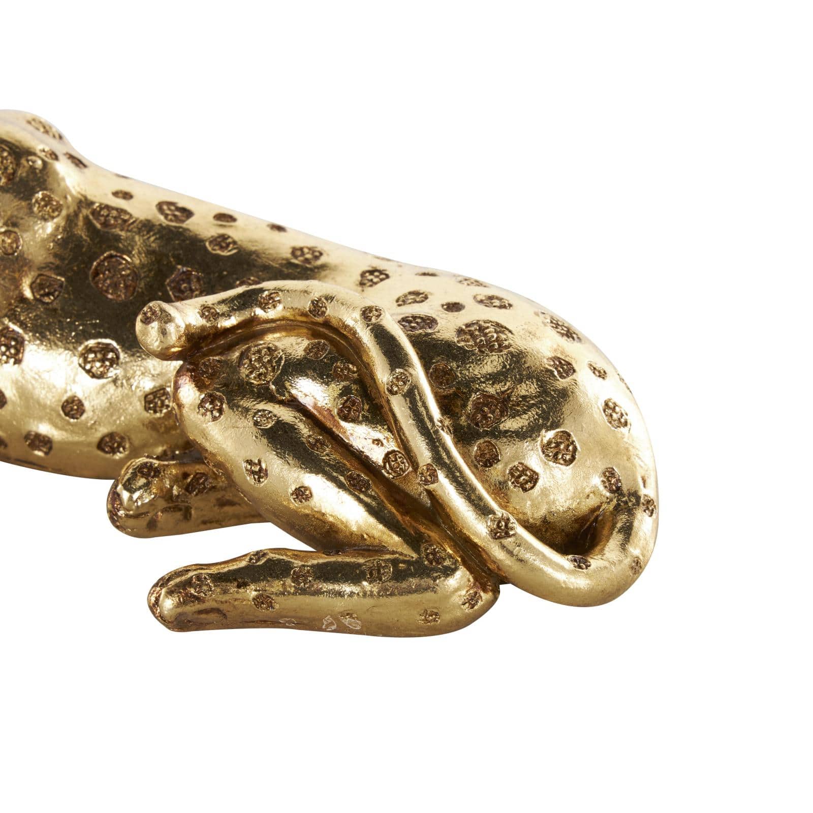 7.75" Gold Resin Laying Leopard Sculpture with Textured Spots