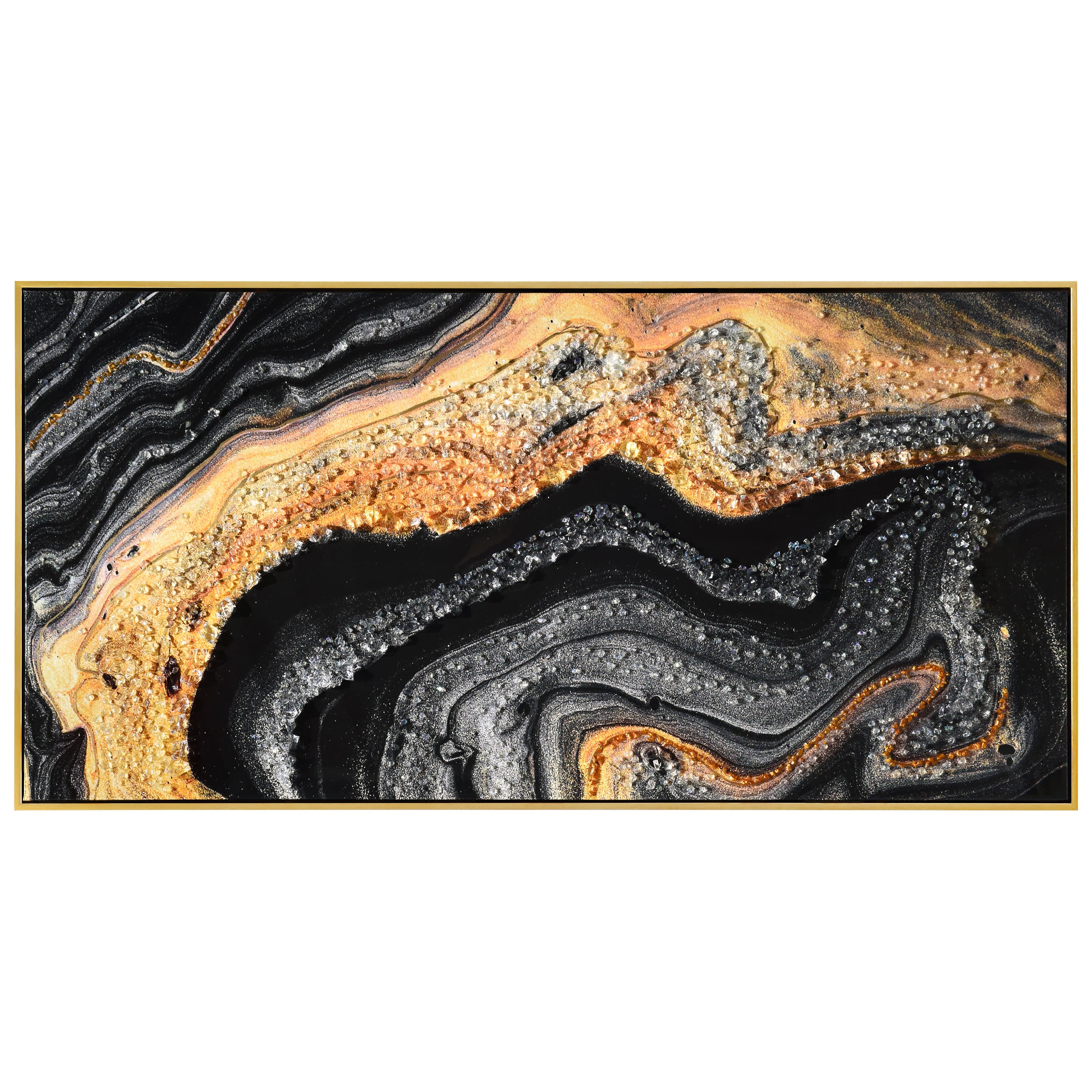 Empire Art Direct Arte De Crystallus 24" x 48" Golden Veins IV Epoxy Coated Wrapped Framed Glossy Abstract Canvas Wall Art