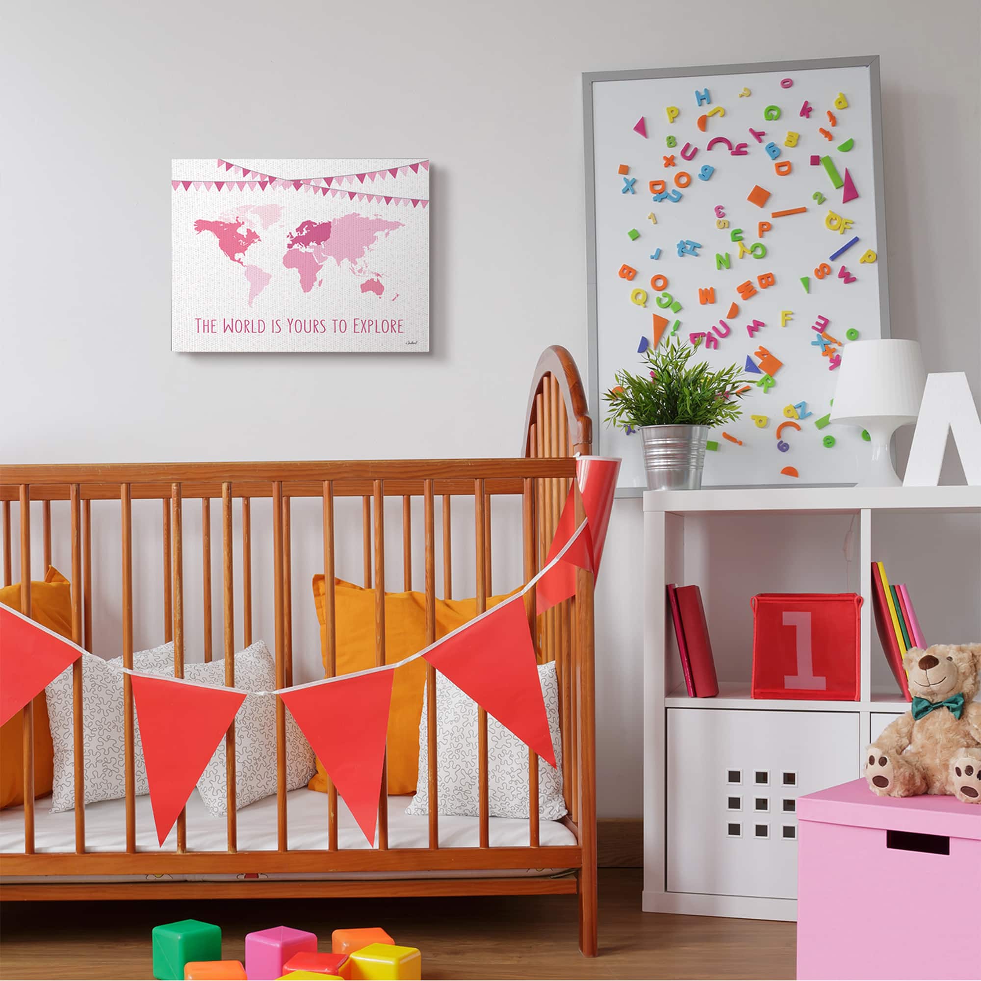 Stupell Industries World Is Yours to Explore Motivational World Map Canvas Wall Art