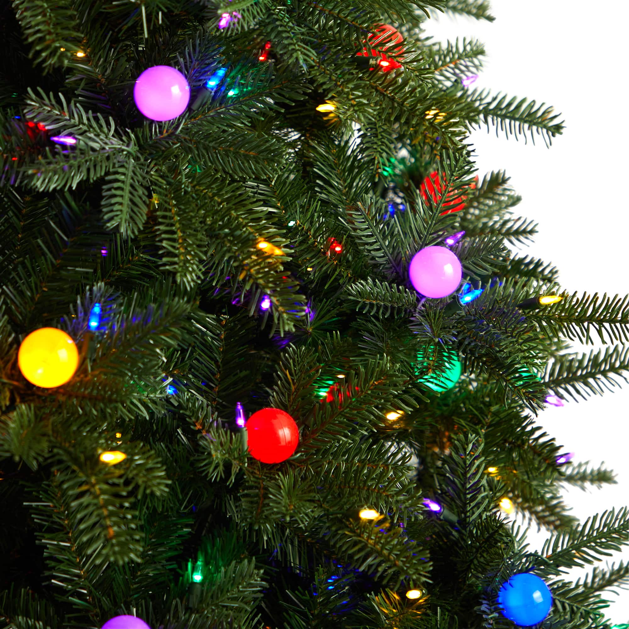 9.5ft. Pre-Lit Montana Mountain Fir Artificial Christmas Tree, Multicolor LED Lights & Globe Bulbs