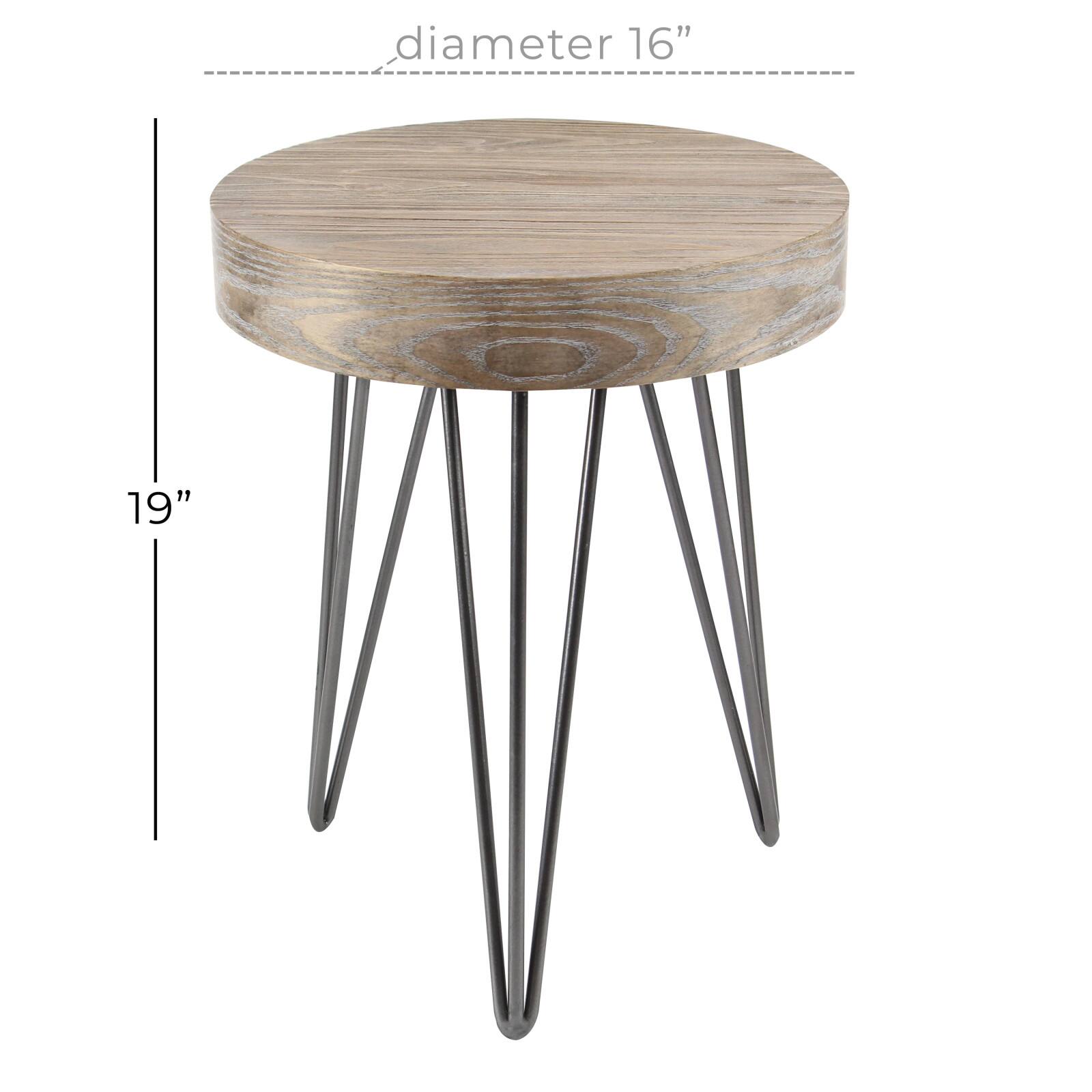 19" Brown Wood & Metal Modern Accent Table