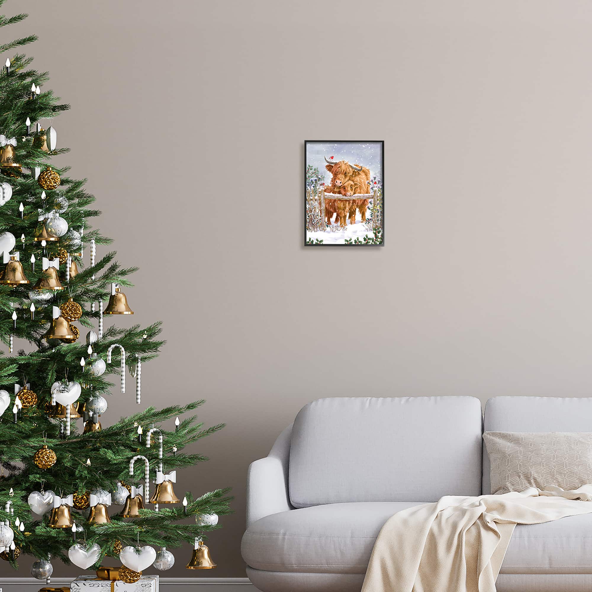 Stupell Industries Winter Cattle Cuddling Snow Scene Framed Giclee Art