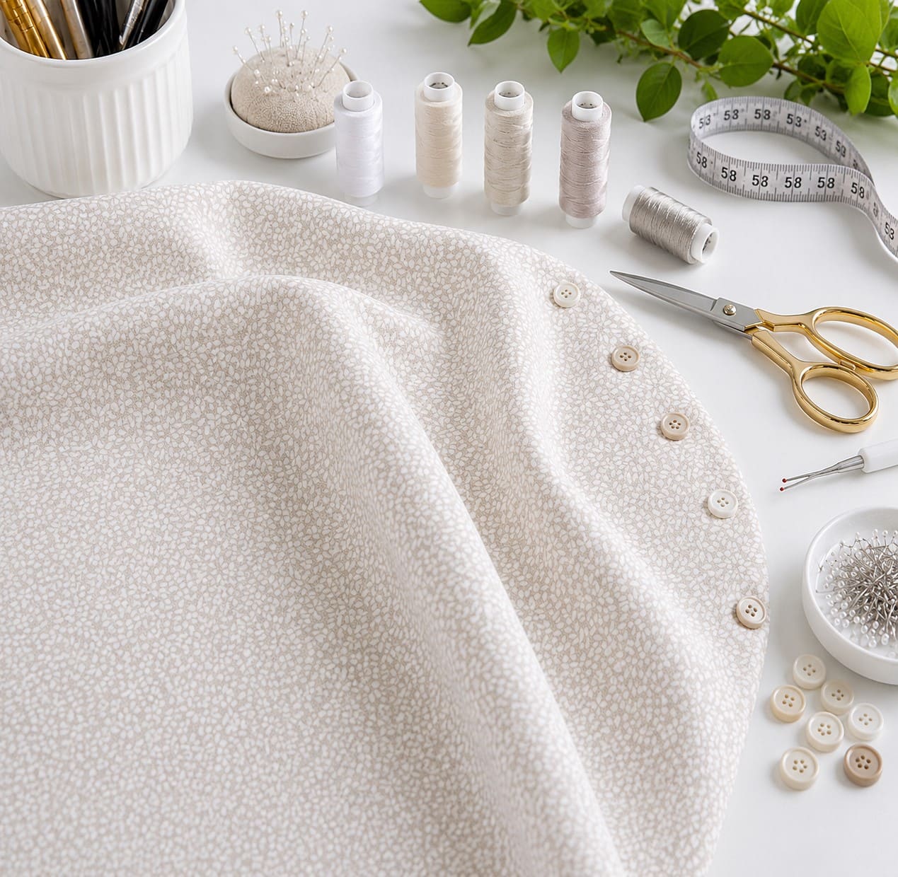 Neutral Tiny Mum Cotton Fabric