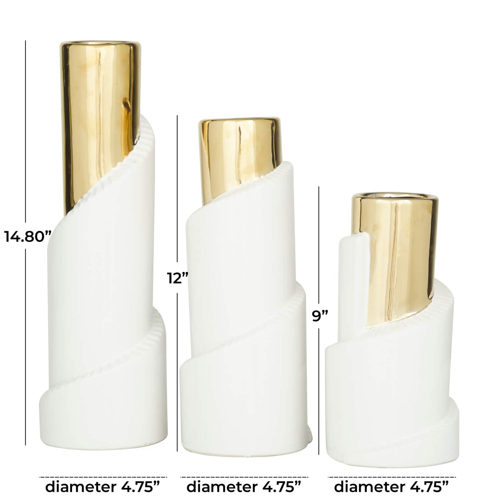 Set of 3" Gold Stoneware Contemporary Vase 15", 12", 9"