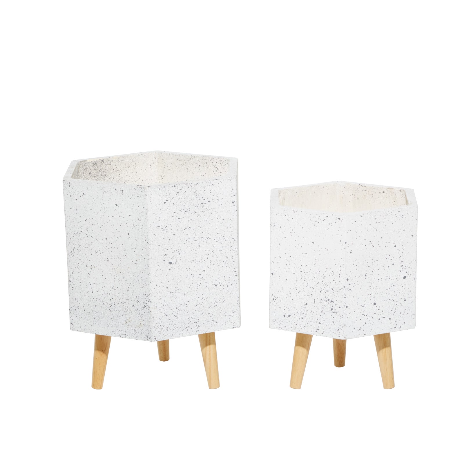 Set of 2 White MgO Contemporary Planter 15", 17"
