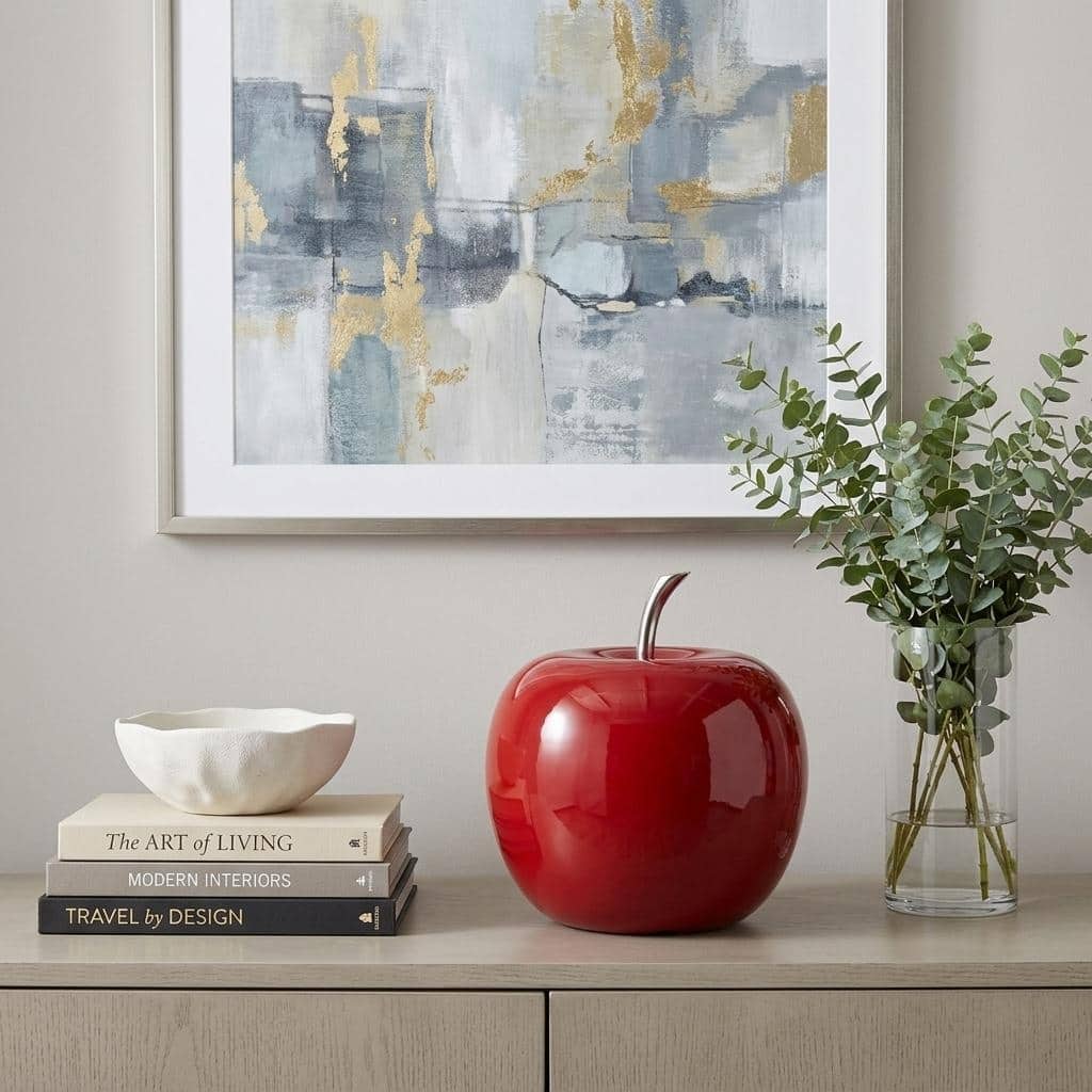 HomeRoots Red & Silver Aluminum Decorative Apple