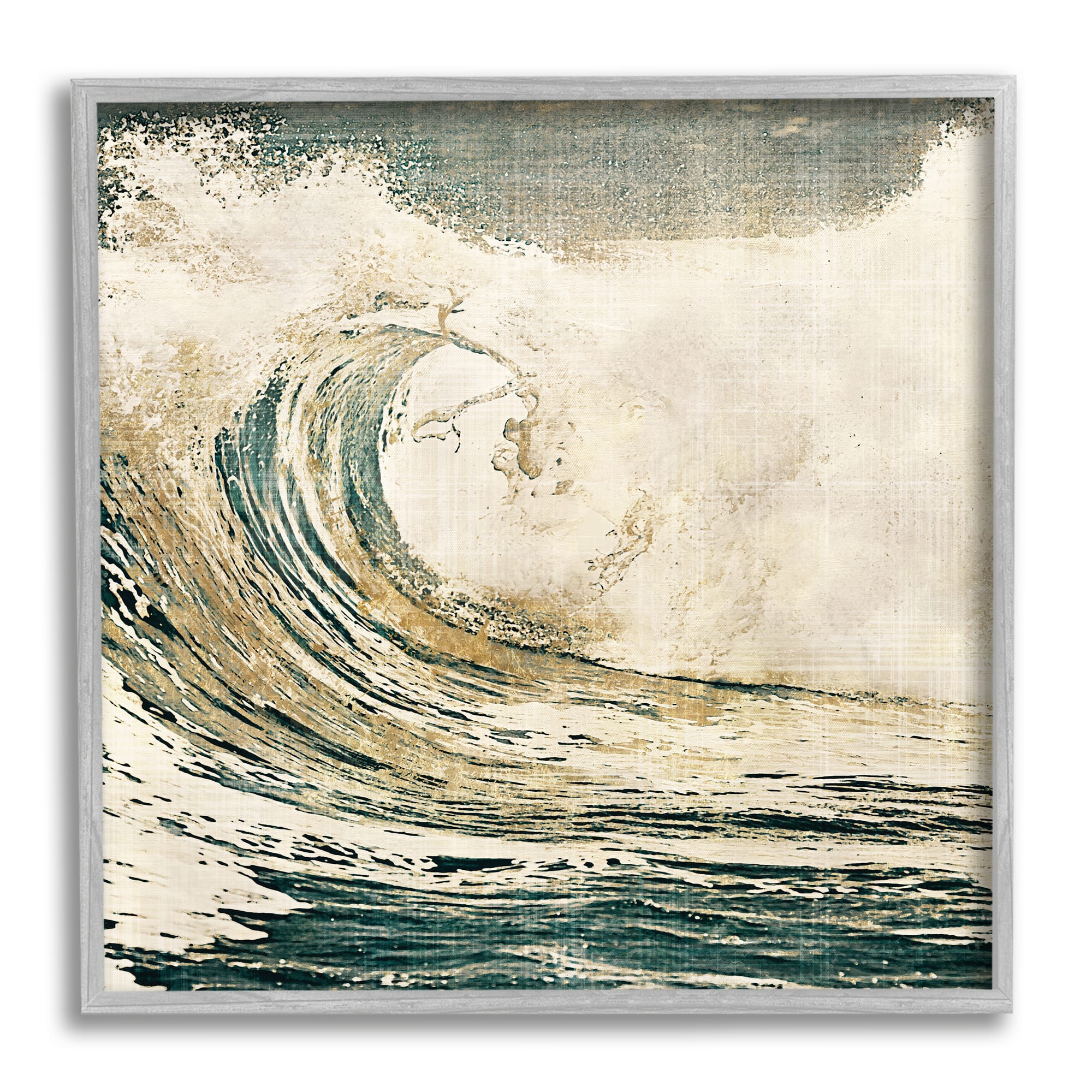 Stupell Industries Vintage Tidal Wave White Crest Nautical Water in Gray Frame Wall Art
