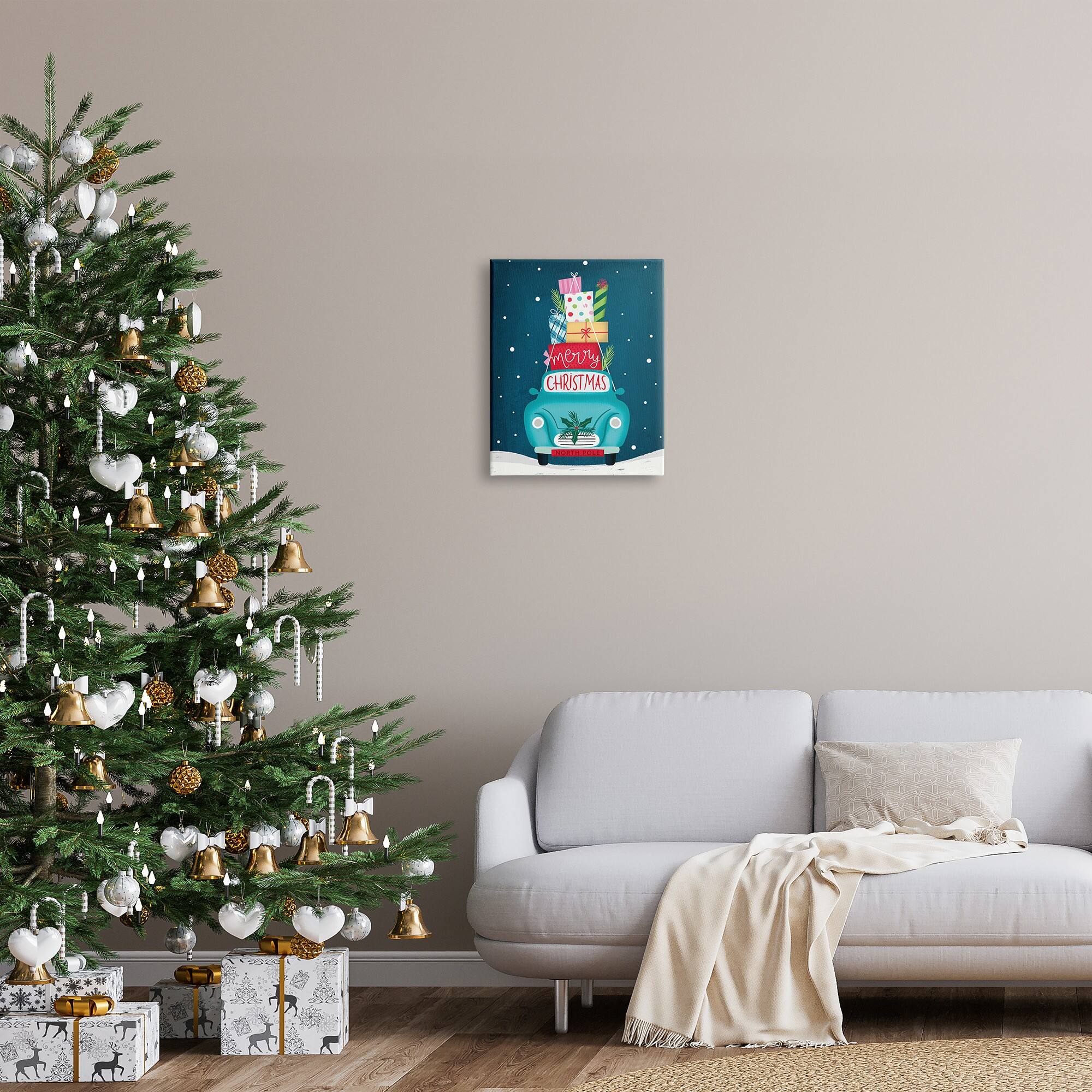Stupell Industries Merry Christmas Stacked Gifts Car Canvas Wall Art