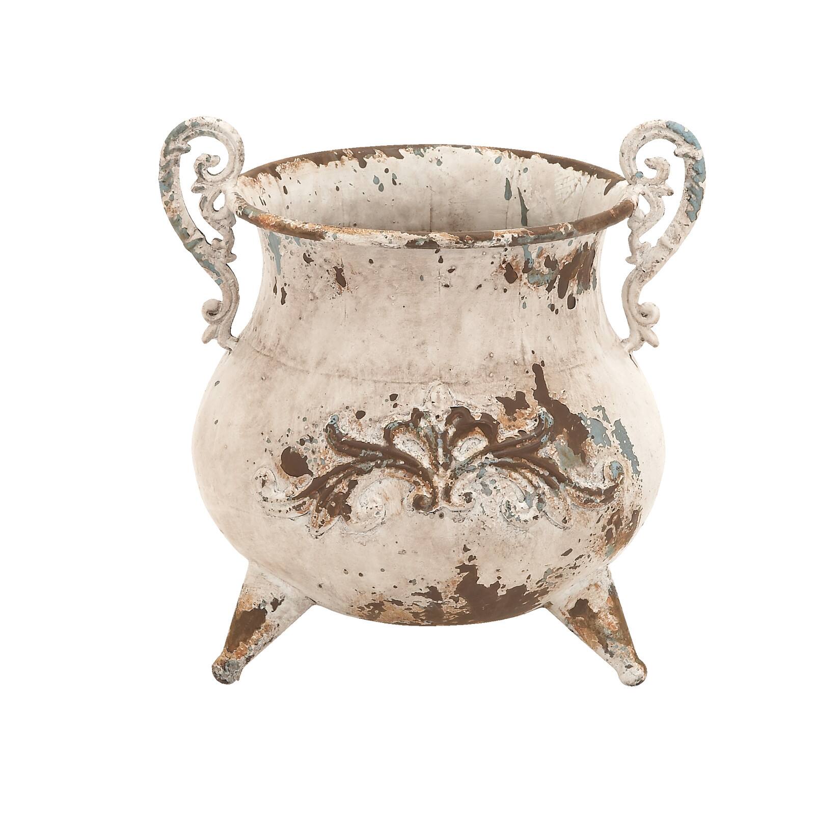 White Metal Vintage Vase, 11" x 11" x 11"