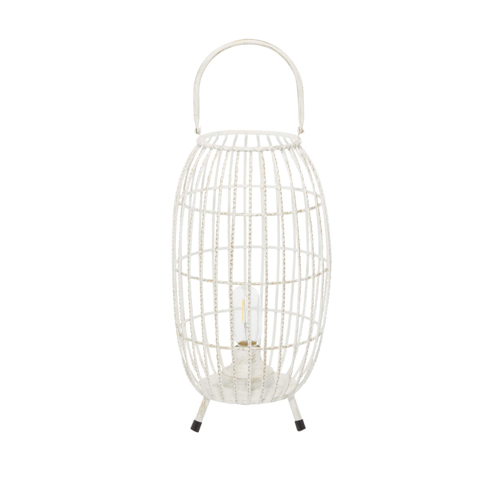 White Iron Modern Candle Holder Lantern, 16" x 9" x 9"