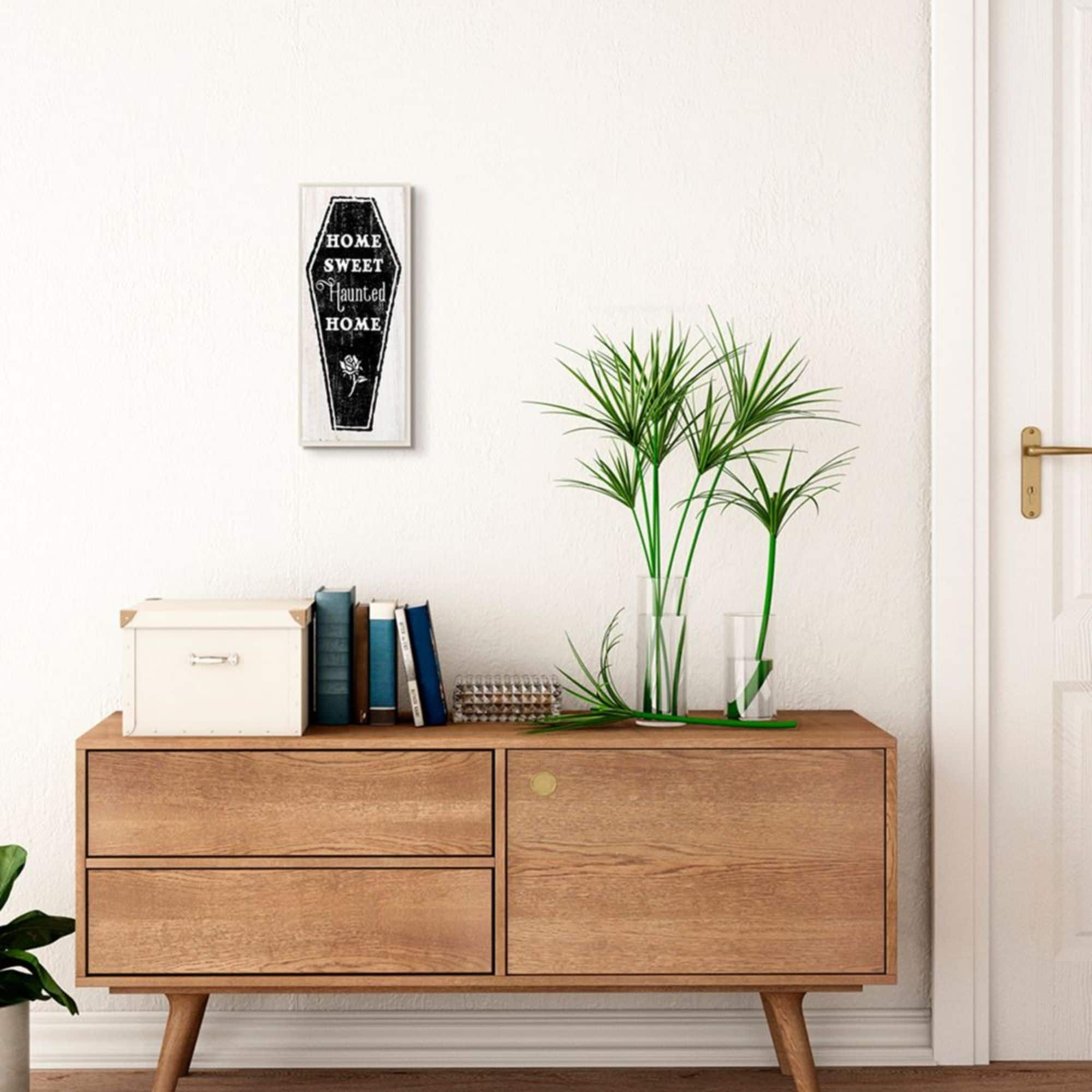 Stupell Industries Home Sweet Haunted Home Halloween Rose Casket Wood Wall Plaque