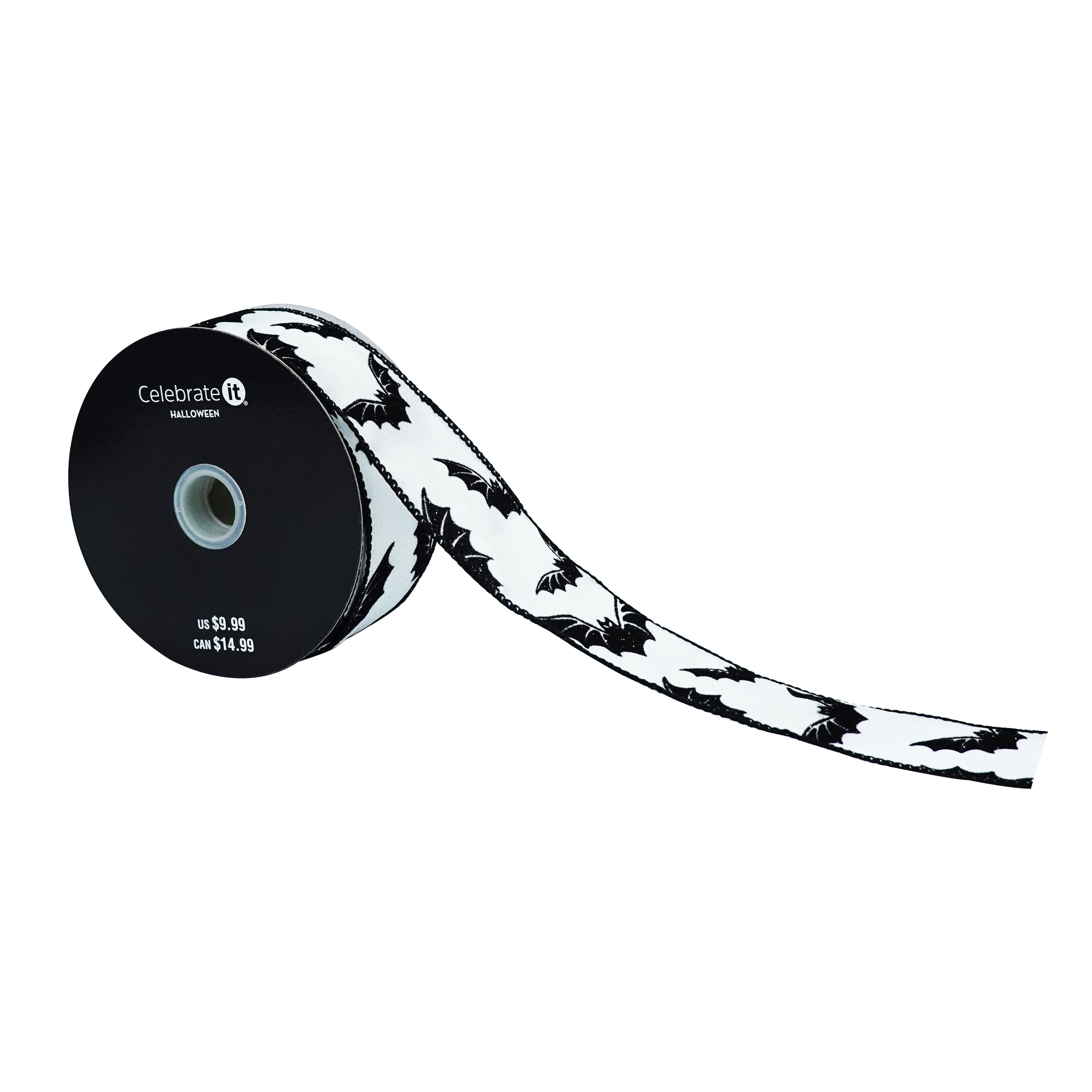 1.5" x 10yd. White & Black Bats Wired Taffeta Ribbon by Celebrate It®
