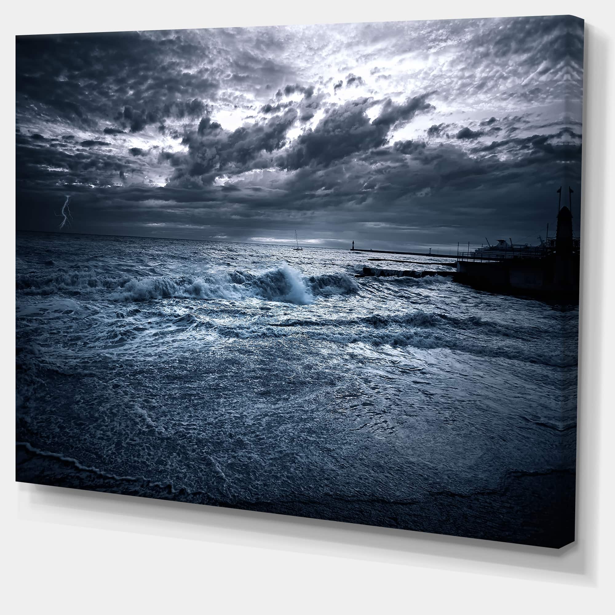 Designart - Sochi Sea Storm in Blue - Modern Landscape Wall Art Canvas