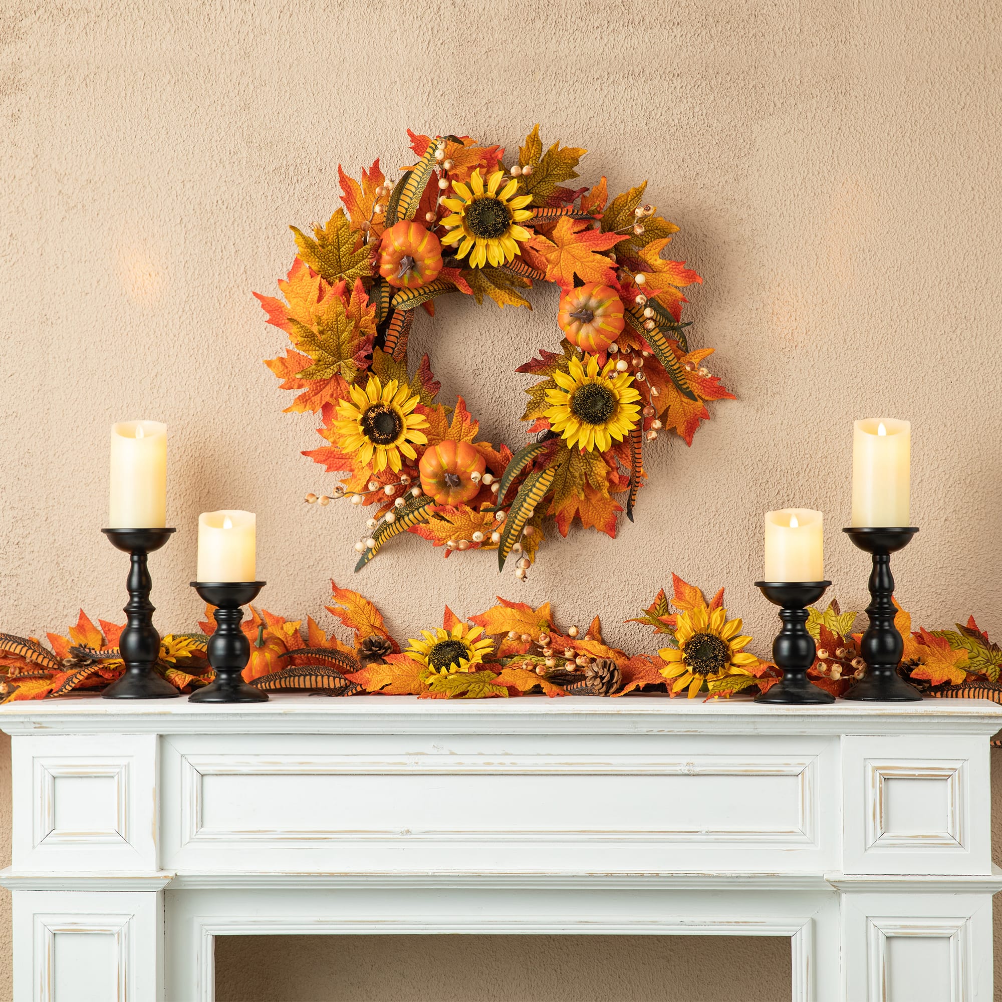 Glitzhome® 6ft. Fall Maple Leaf & Sunflower Garland