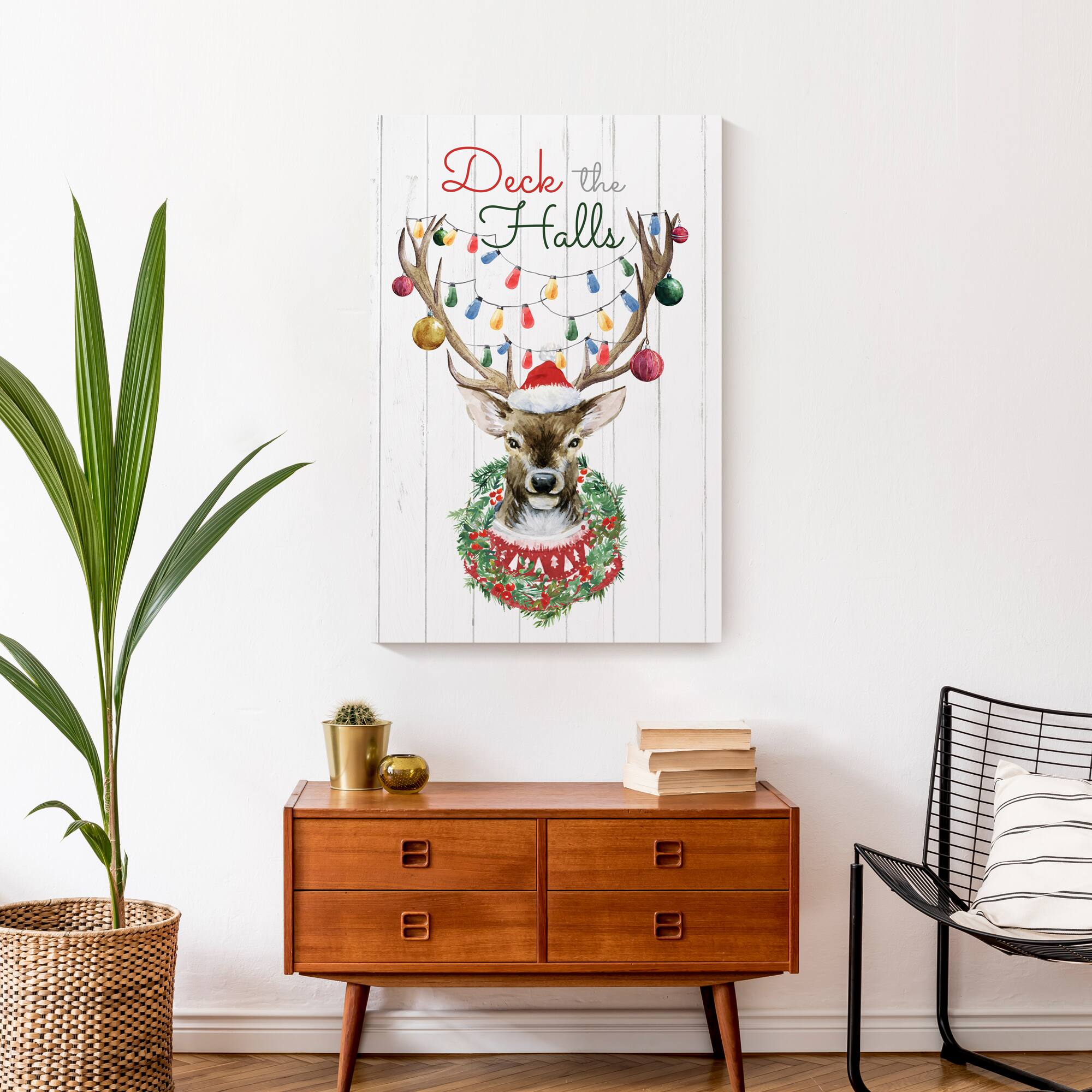Deck the Halls Reindeer Canvas Wall Art