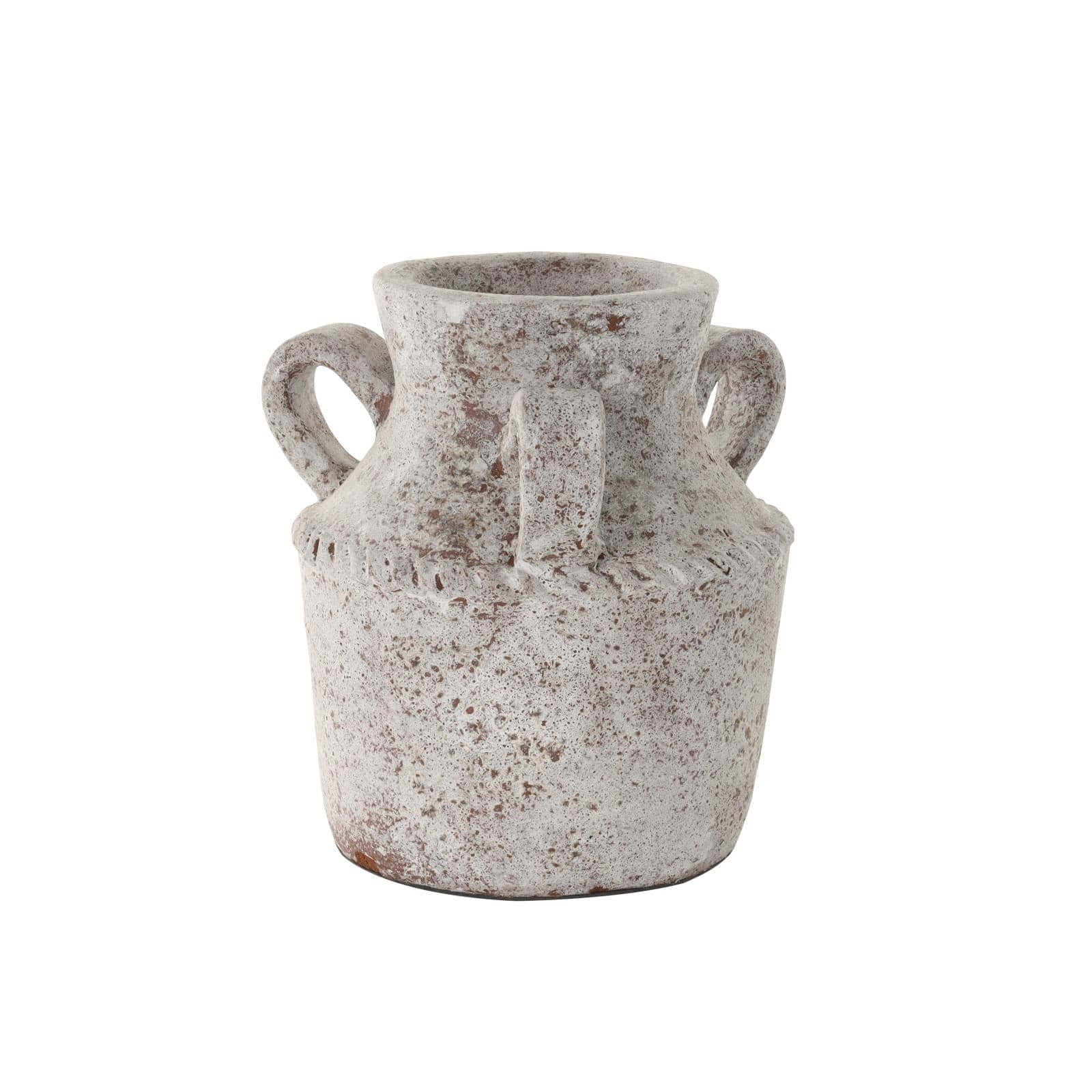 10" Cream Antique-Style Textured Ceramic Vase with Arched Handles