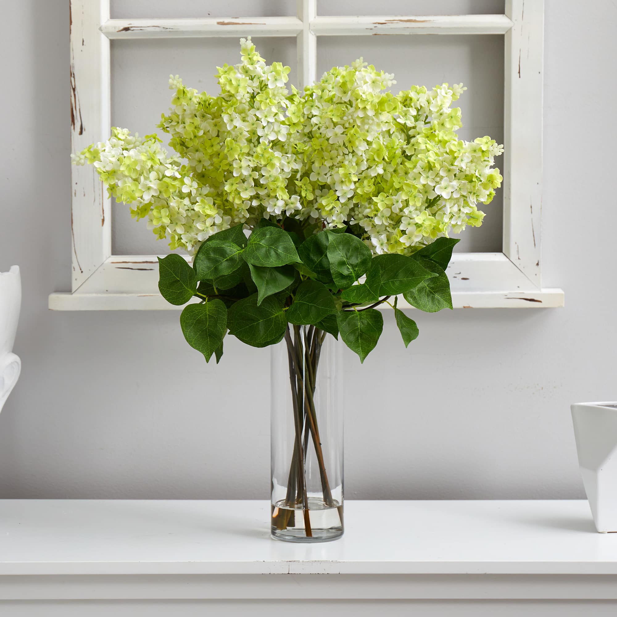 24" Artificial Lilac Arrangement with Cylinder Glass Vase