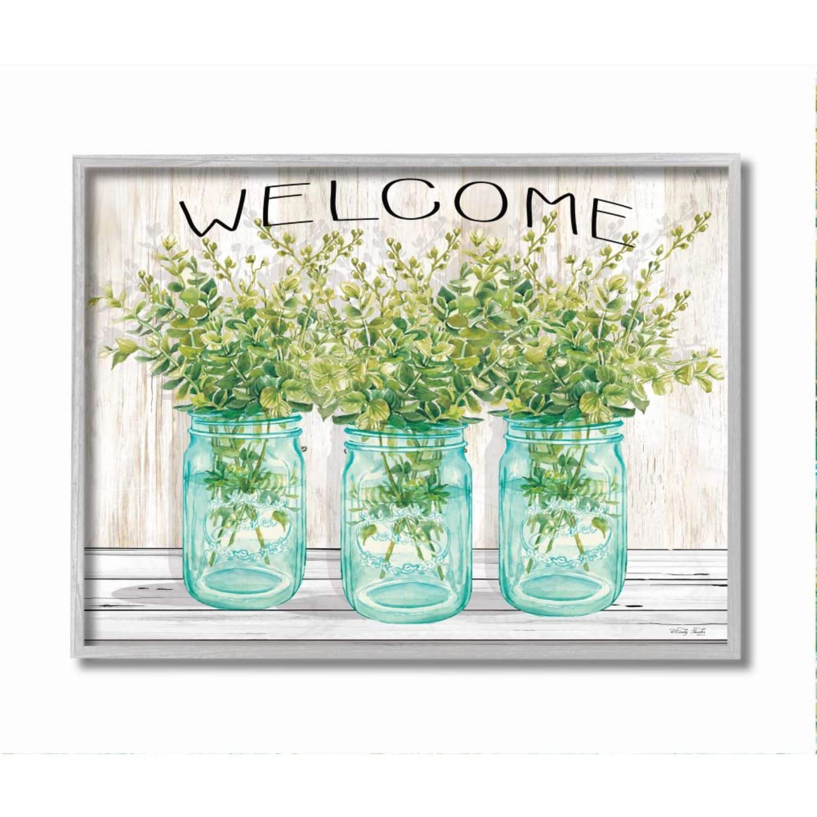 Stupell Industries Country Greenery Welcome Print with Frame Wall Accent