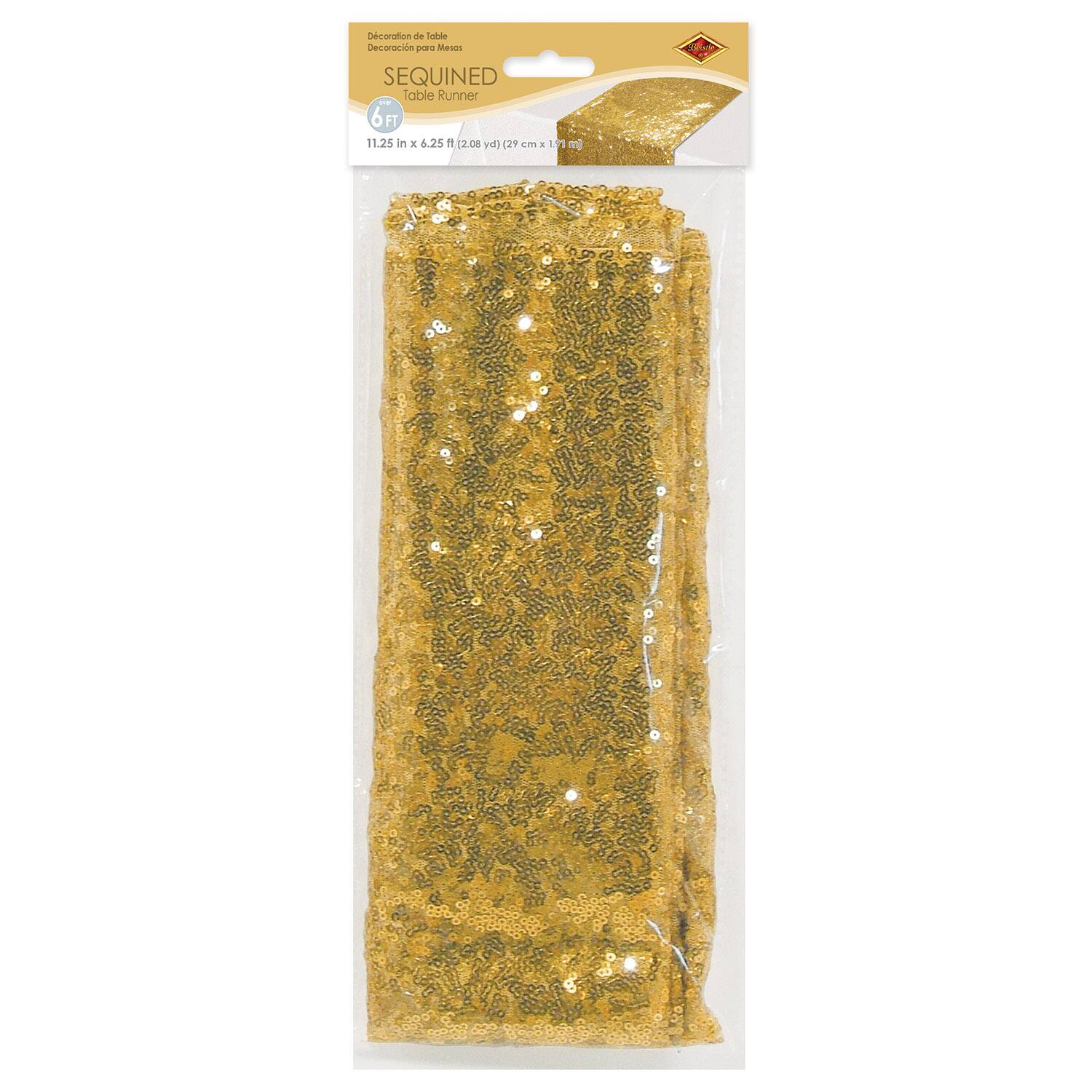 Beistle 11.25" x 6.25ft. Gold Sequined Table Runner