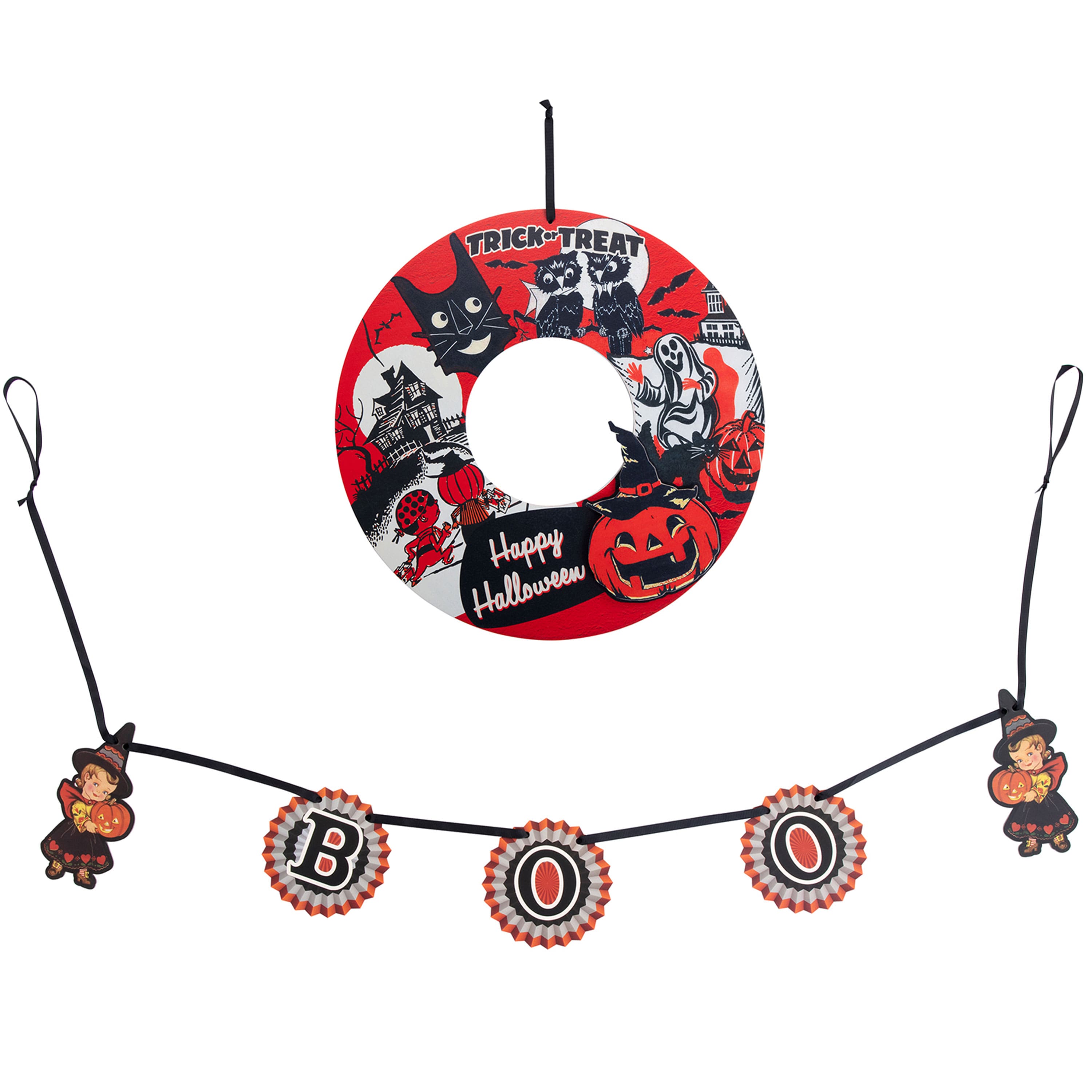 Michaels, Mr. Halloween Retro Wreath & Garland Set – Category: Halloween Tabletop Decor