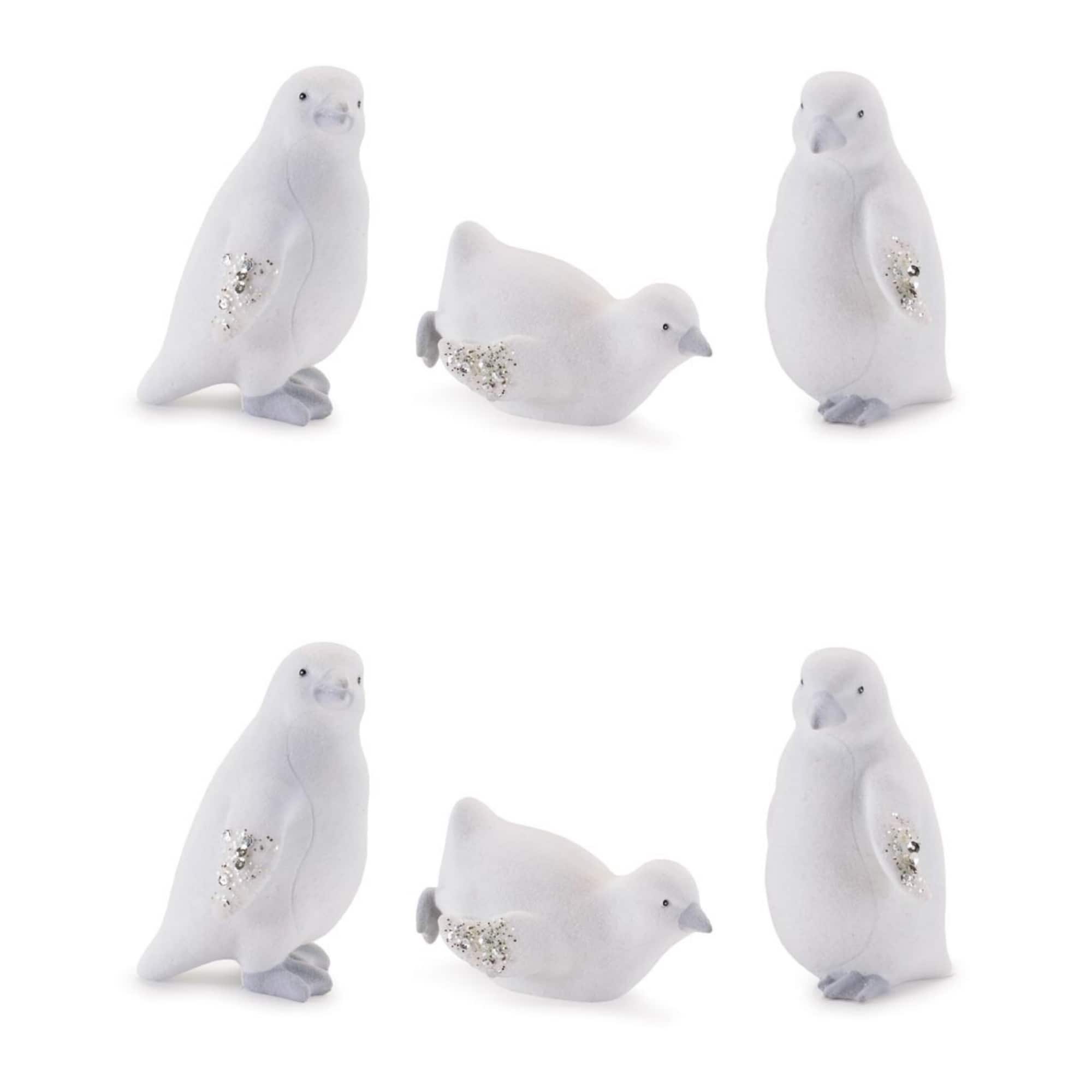 Melrose White Mini Penguin Figurines with Glitter Wings Set