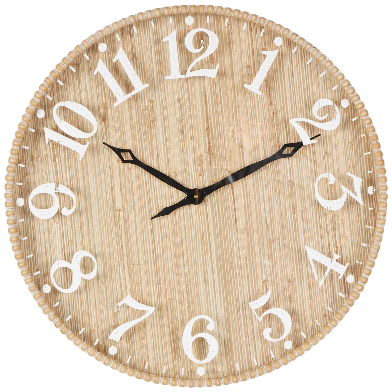 24" x 24" Light Brown Distressed Decorative Wall Clock with Beaded Frame