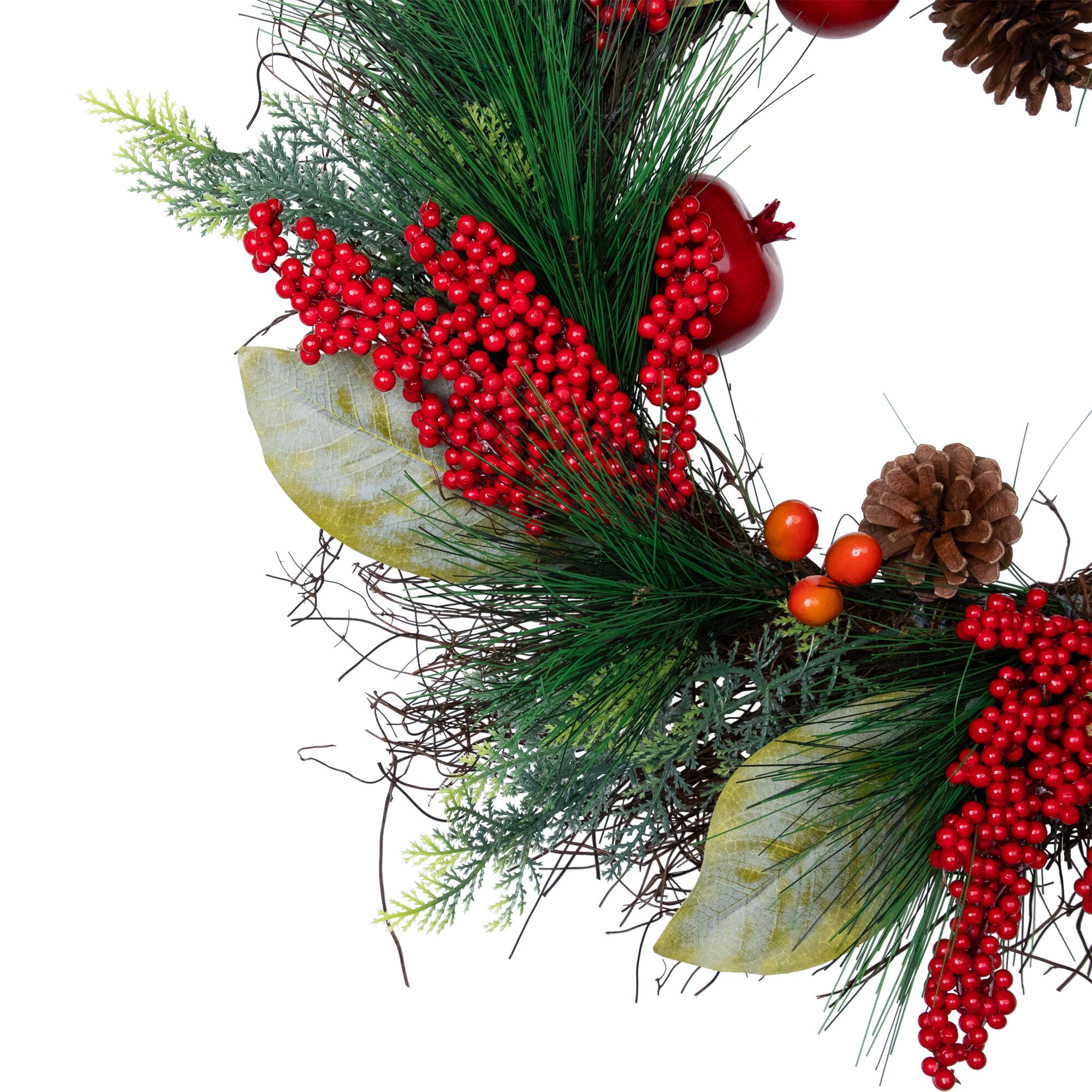 24" Unlit Autumn Harvest Mixed Pine, Berry & Nut Thanksgiving Fall Wreath