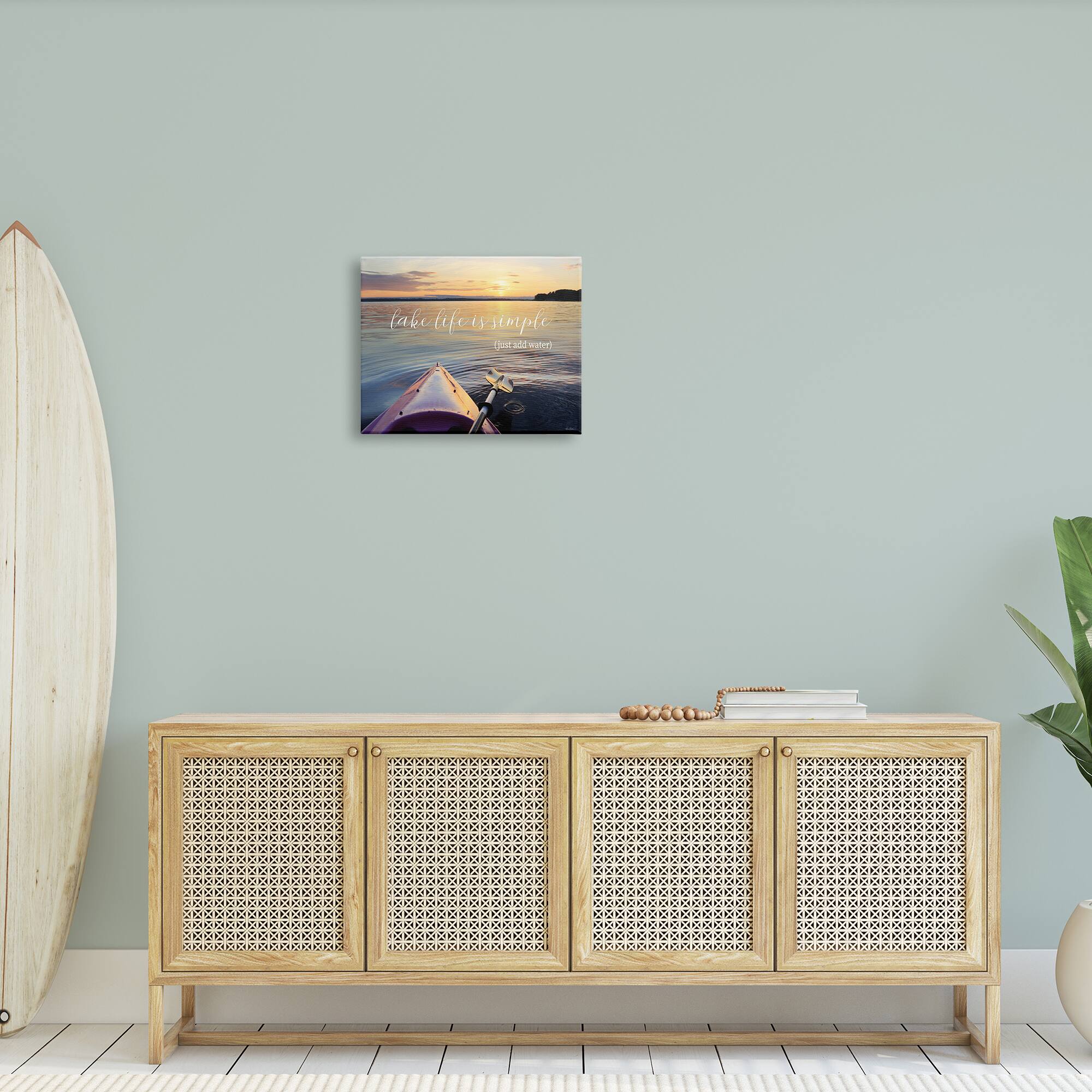 Stupell Industries Lake Life Is Simple Phrase Kayak Boat Sunrise Canvas Wall Art