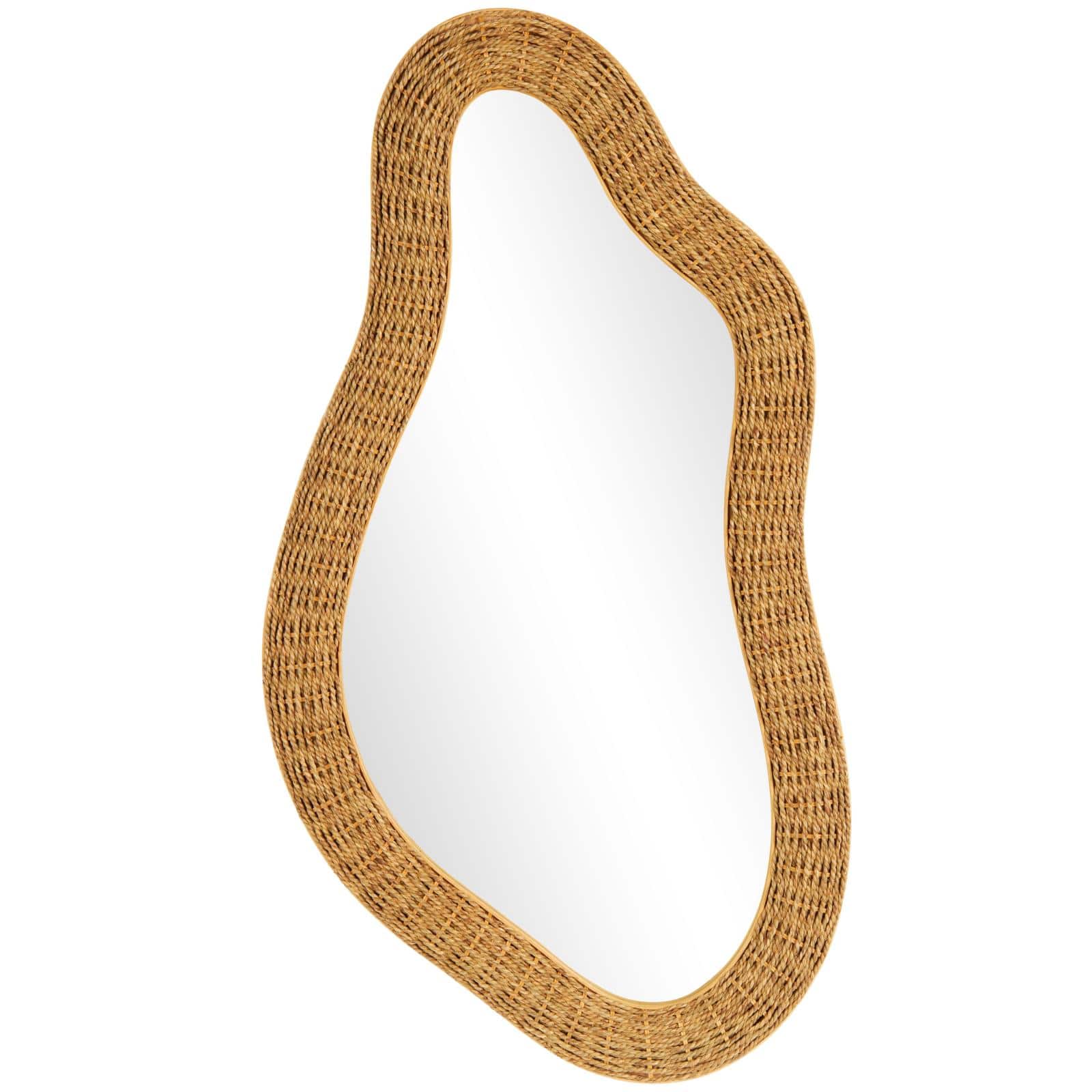 52" Brown Seagrass Handmade Woven Abstract Oval Wall Mirror