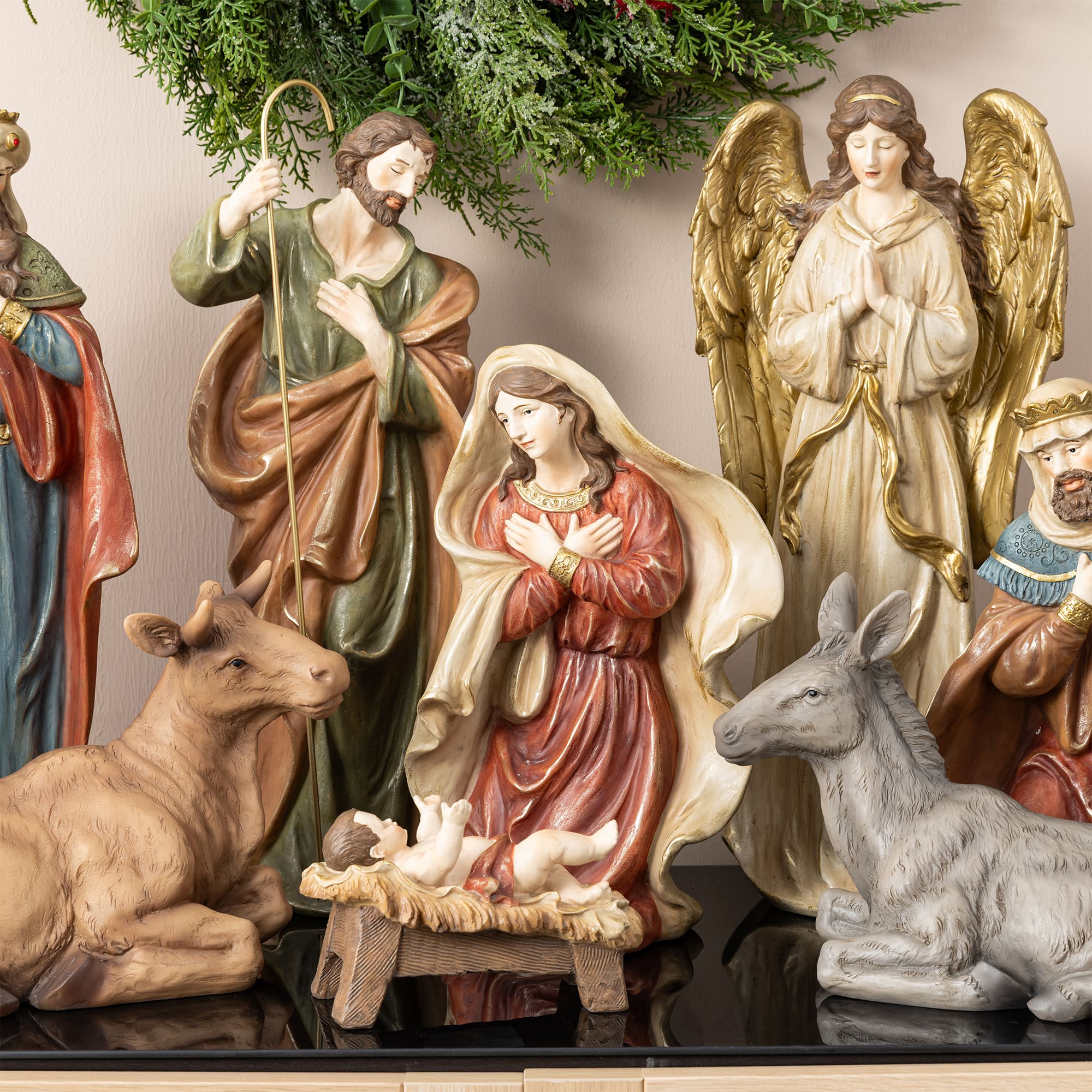 Glitzhome® 18" 10-Piece Oversized Christmas Nativity Figurine Set